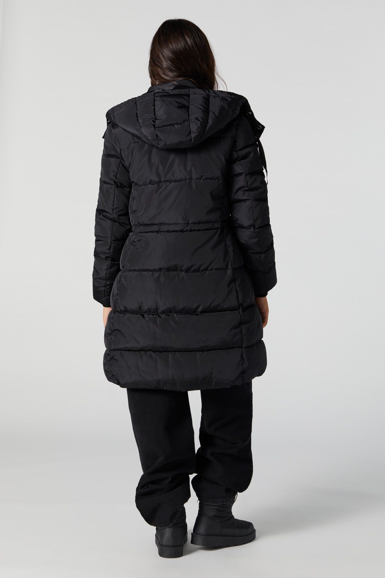Black Longline Hooded Puffer Jacket sold by Urban Planet product image thumbnail 2