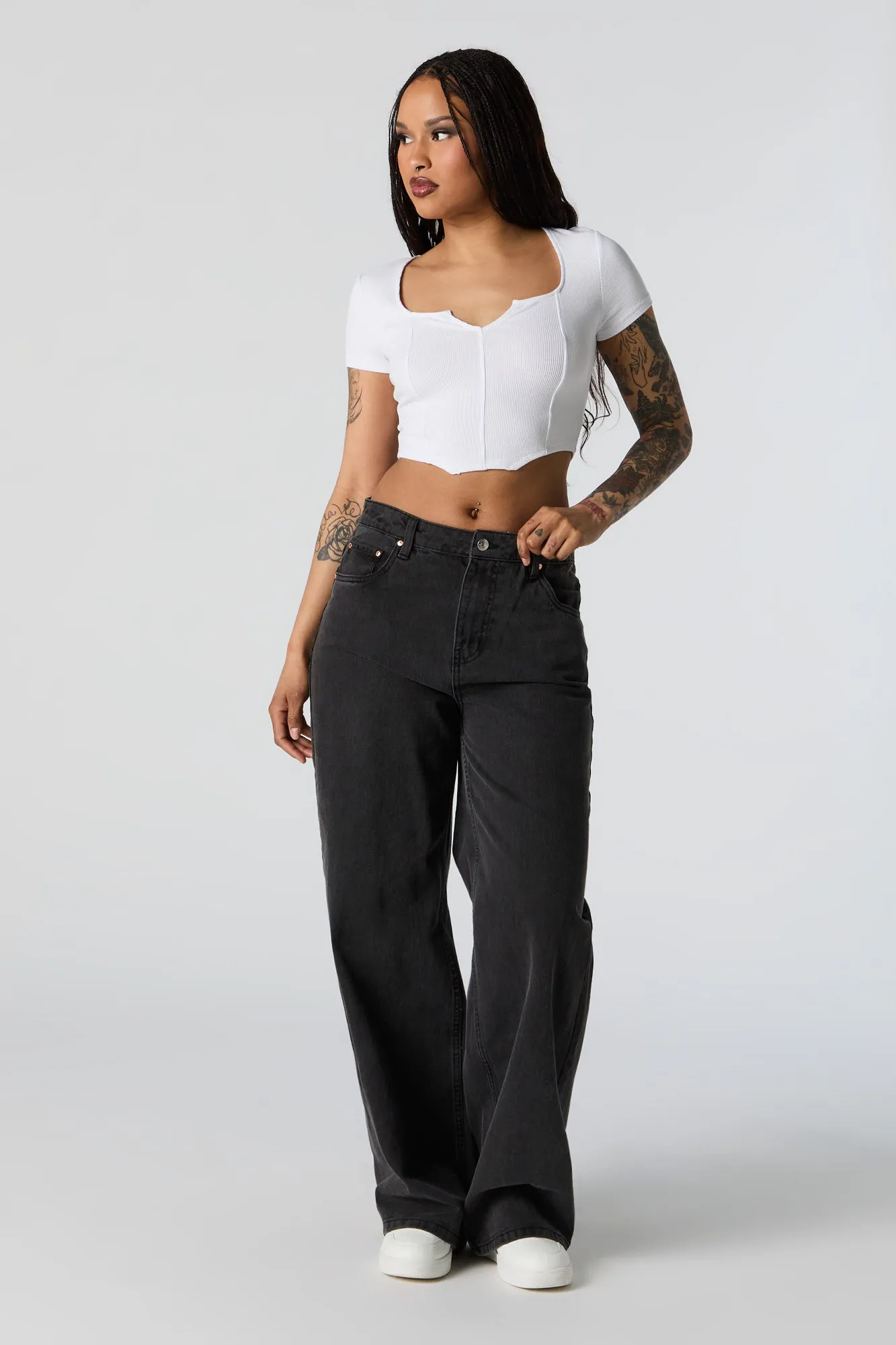 Ribbed Corset Short Sleeve Crop Top sold by Urban Planet product image thumbnail 3