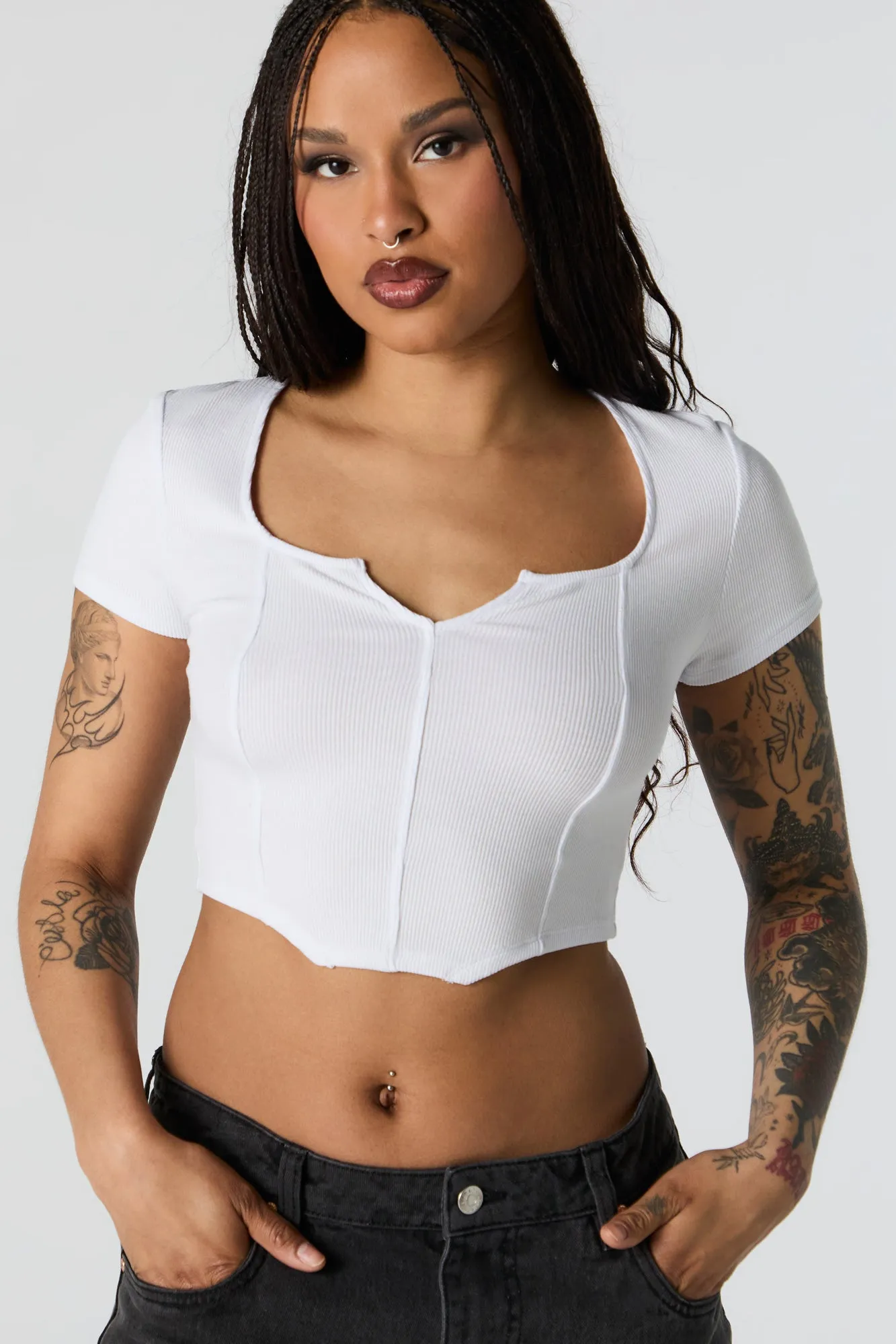 Ribbed Corset Short Sleeve Crop Top sold by Urban Planet