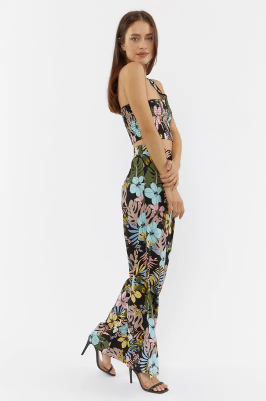Linen Black Floral Print Palazzo Pant sold by Urban Planet