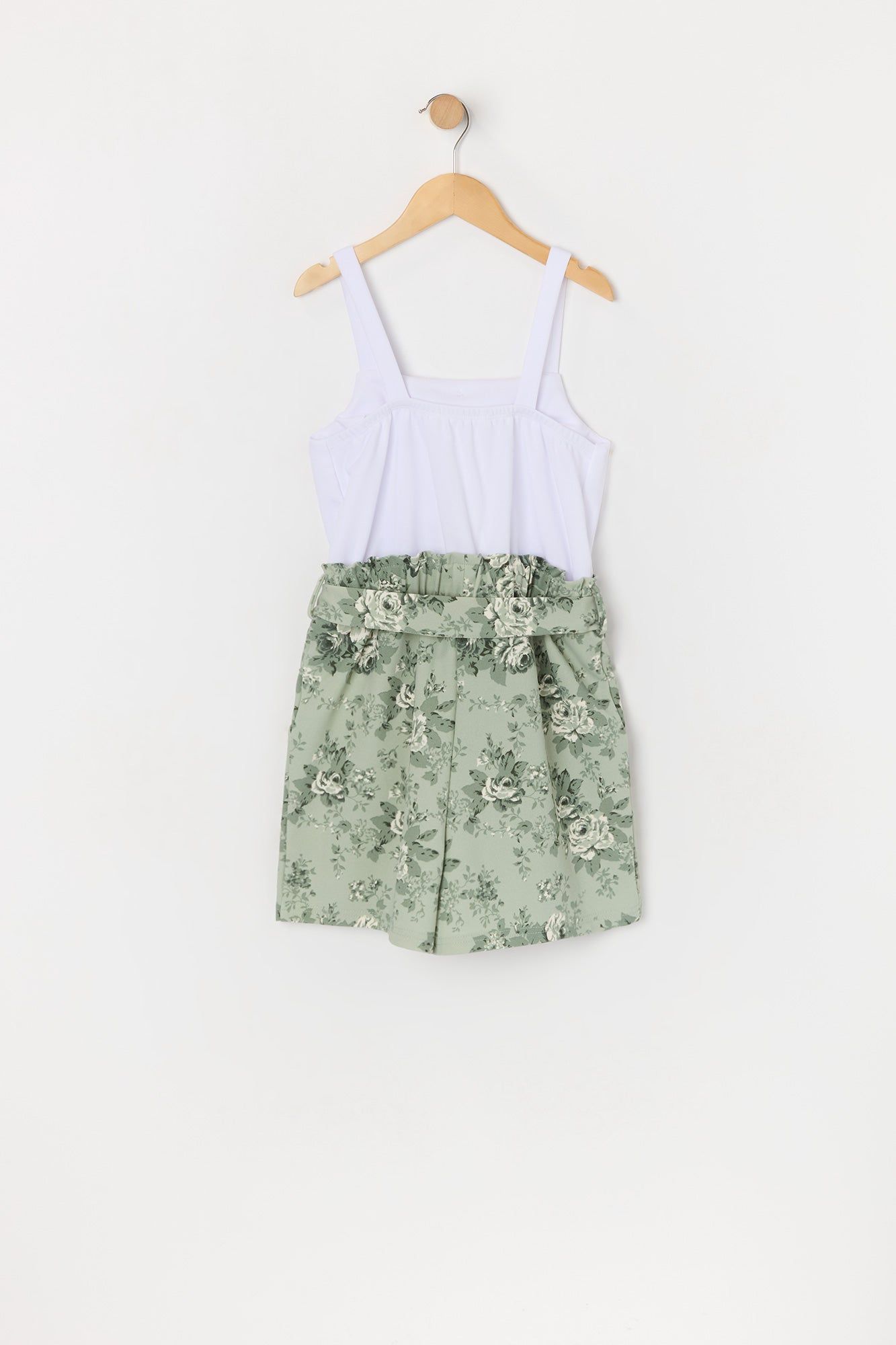 Girls Green Floral Belted Romper sold by Urban Planet product image thumbnail 2