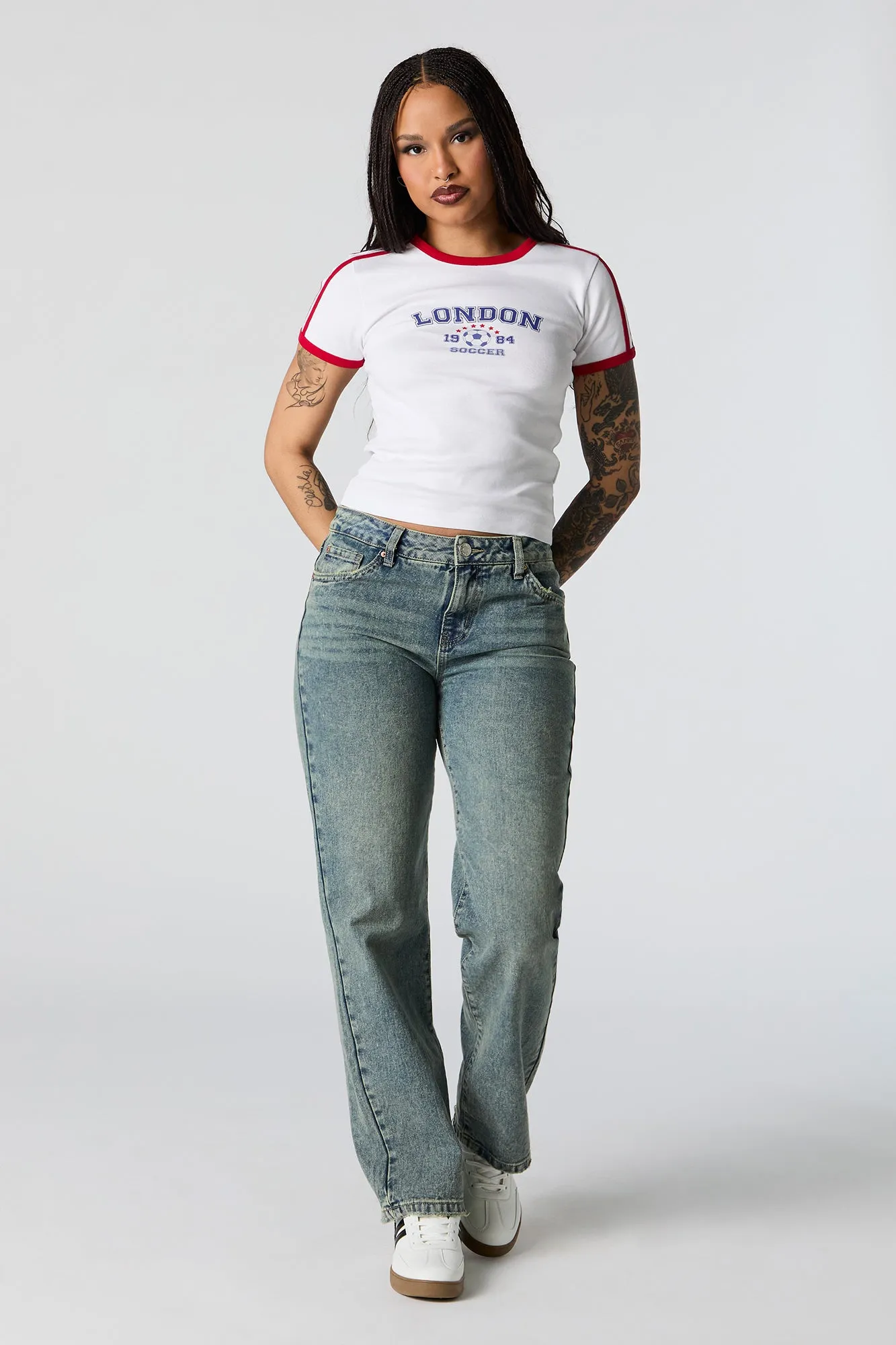 London Soccer Graphic Ringer T-Shirt sold by Urban Planet product image thumbnail 3