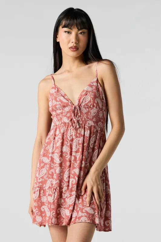 Paisley Print V-Neck Self Tie Mini Dress sold by Urban Planet