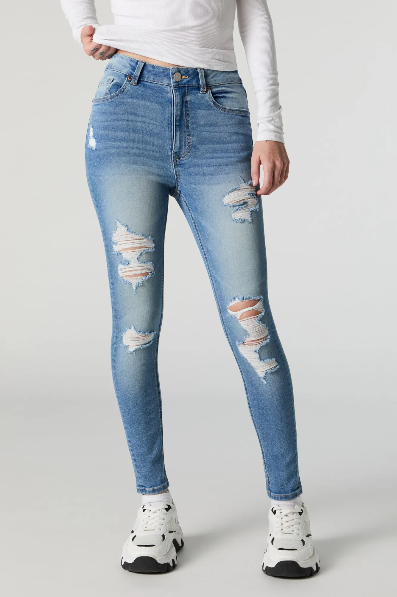 Miami Medium Wash High Rise Distressed Skinny Jean sold by Urban Planet product image thumbnail 2
