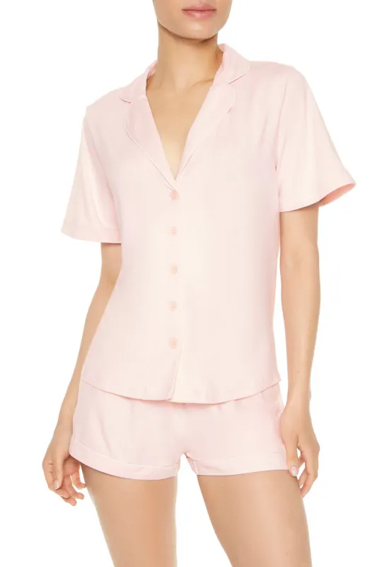 Ensemble pyjama avec t-shirt boutonné et shorts unis sold by Urban Planet