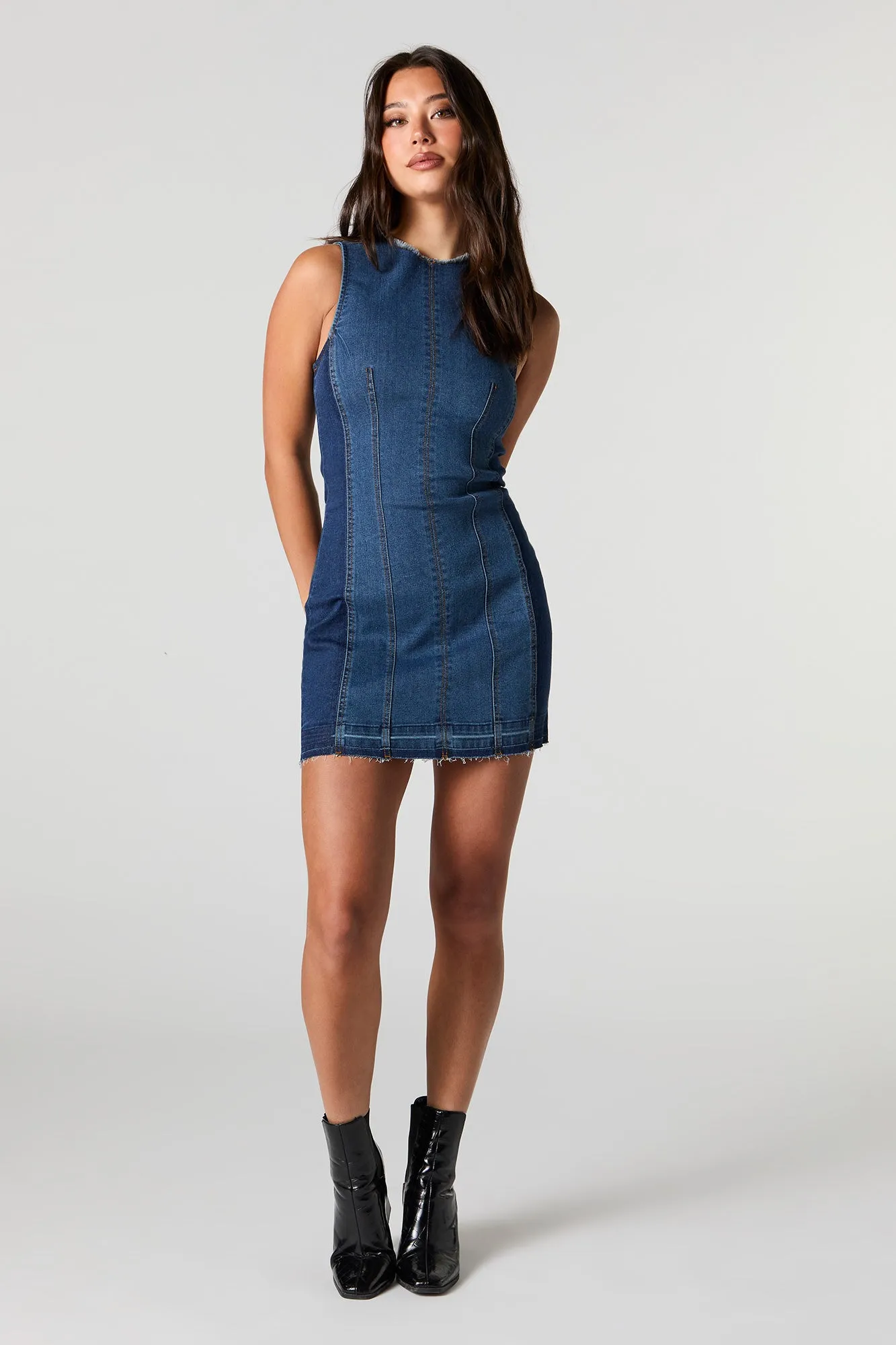 Frayed Denim Sleeveless Mini Dress sold by Urban Planet product image thumbnail 3