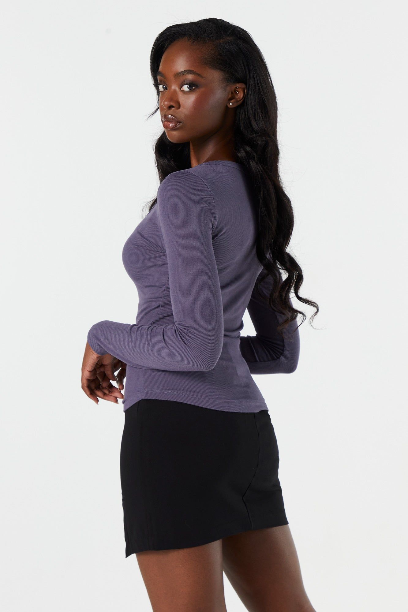 Ribbed Henley Long Sleeve Top sold by Urban Planet product image thumbnail 2