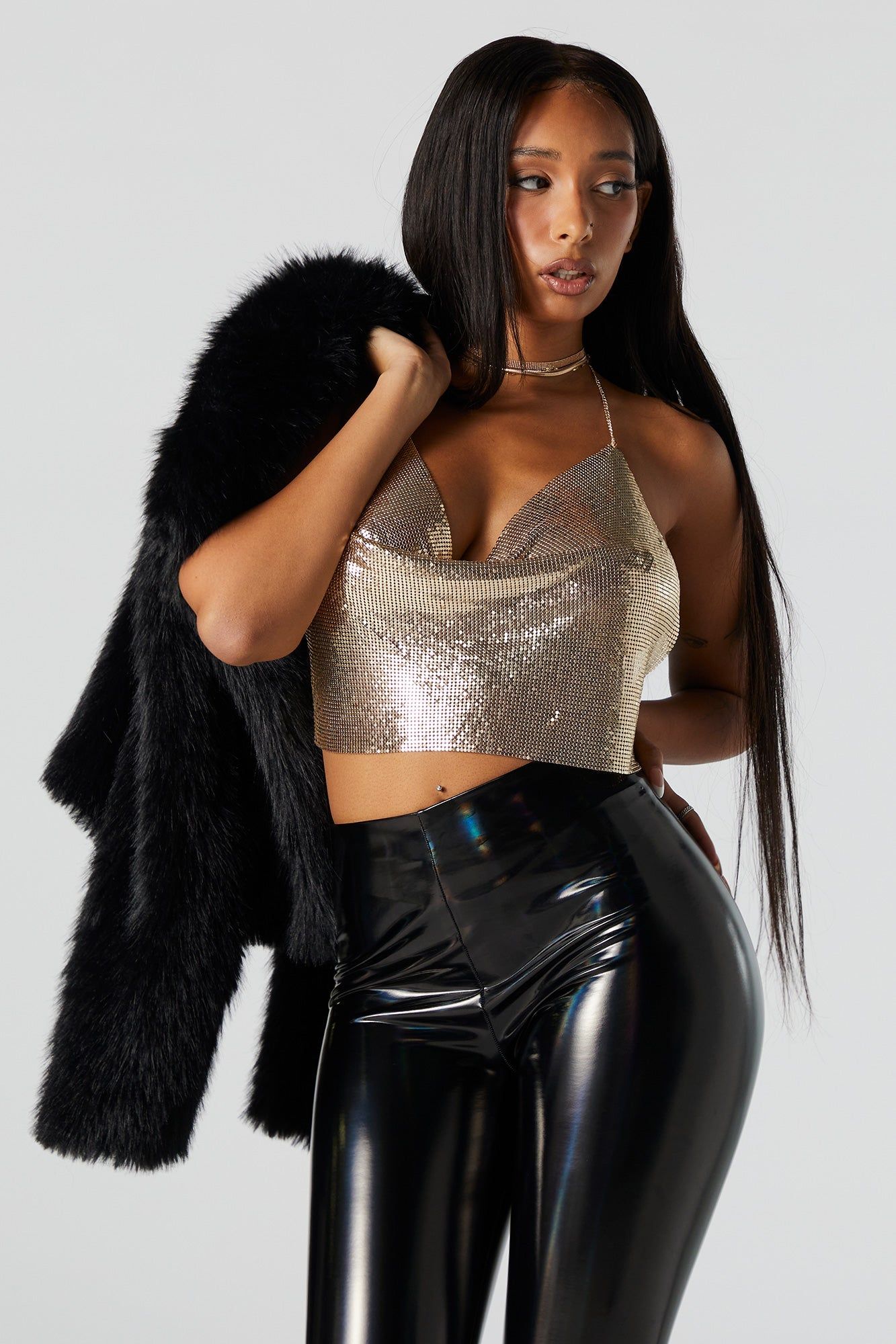 Metal Gold Rhinestone Cowl Neck Top sold by Urban Planet product image thumbnail 2