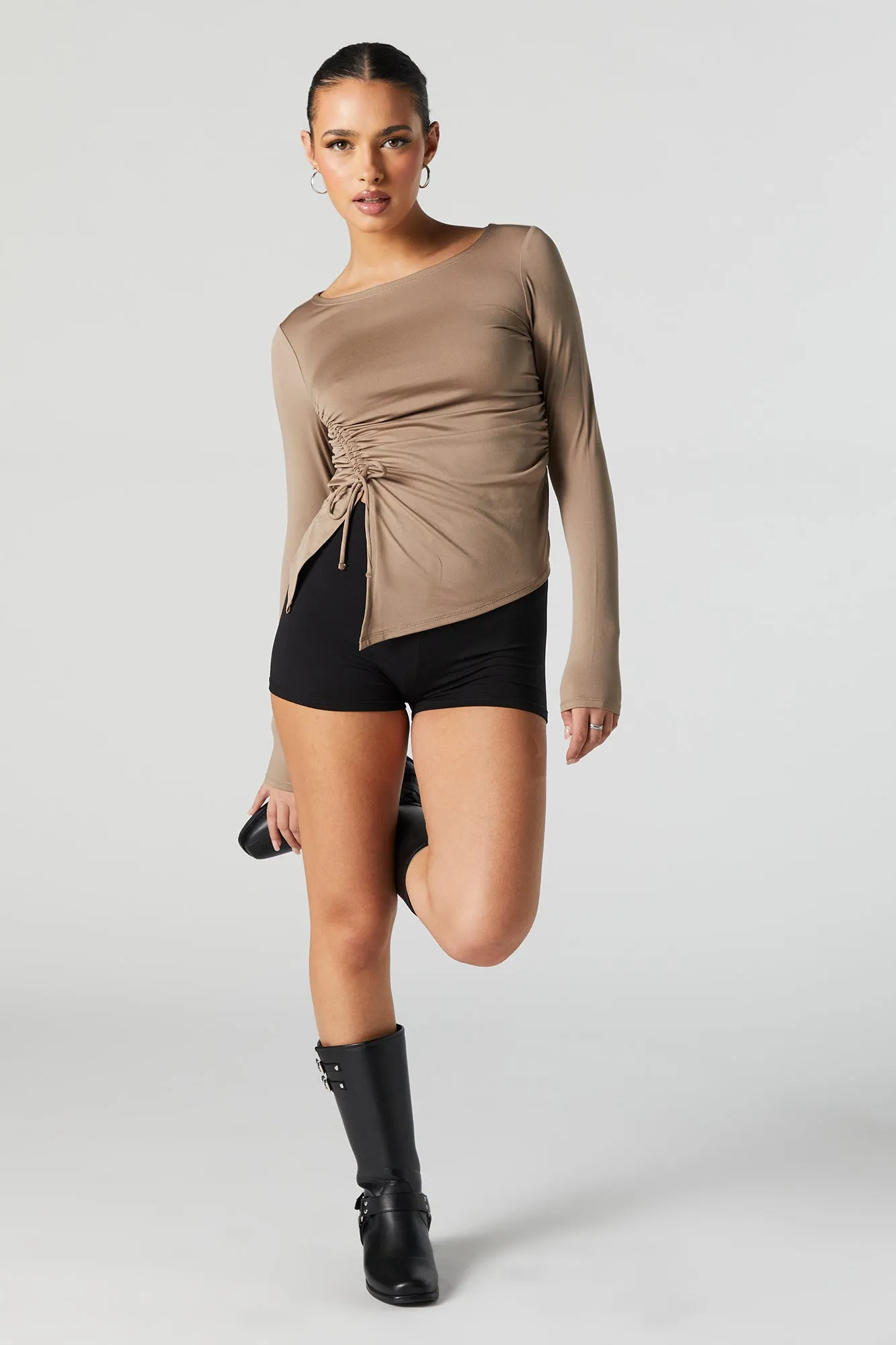 Contour Asymmetrical Cinched Long Sleeve Top sold by Urban Planet product image thumbnail 3