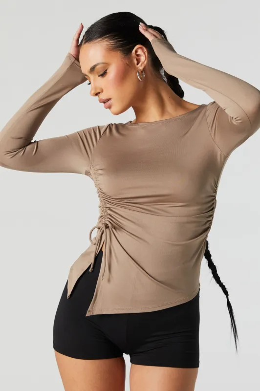 Contour Asymmetrical Cinched Long Sleeve Top sold by Urban Planet