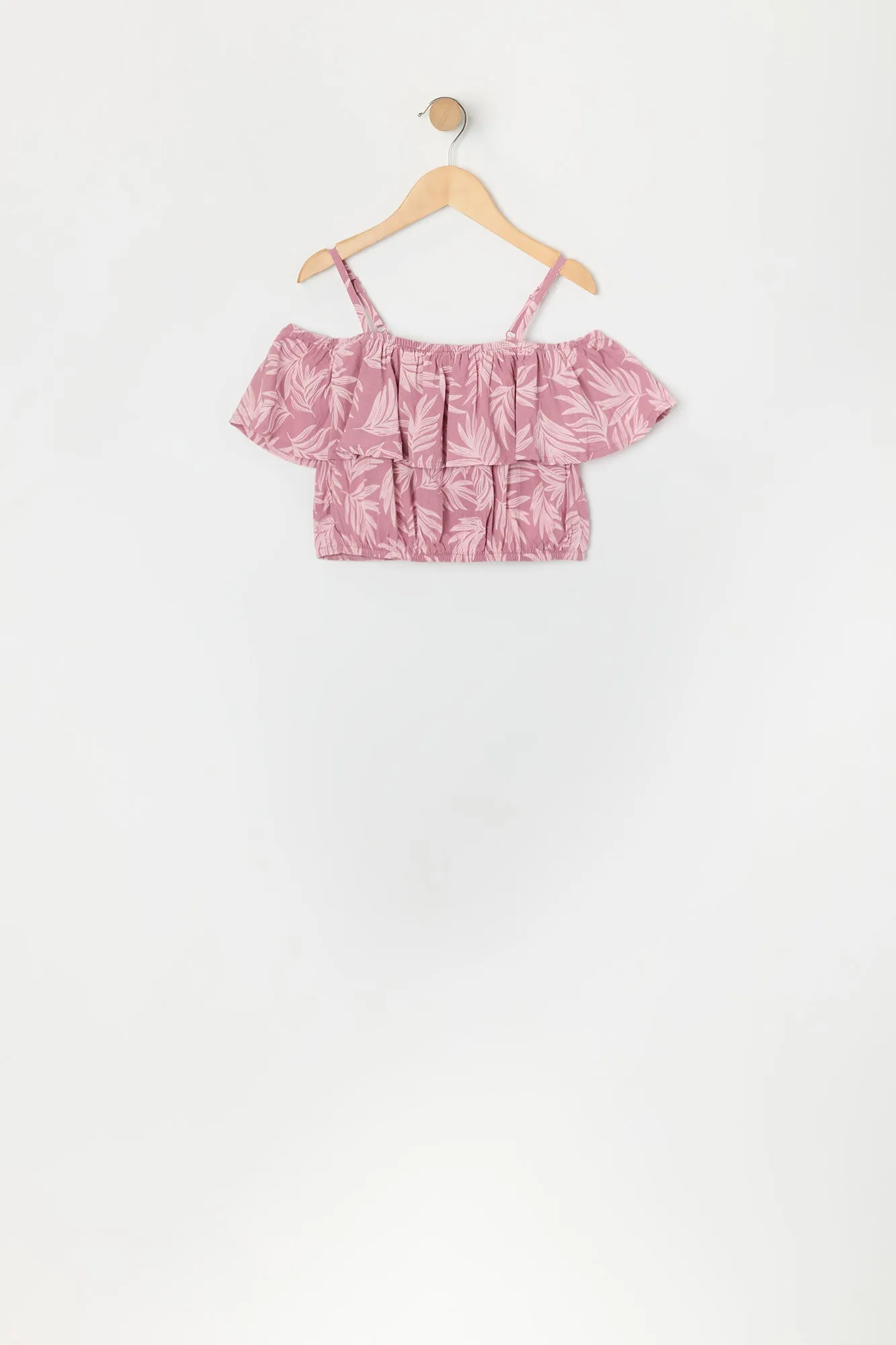 Girls Leaf Print Flounce Off Shoulder Top sold by Urban Planet