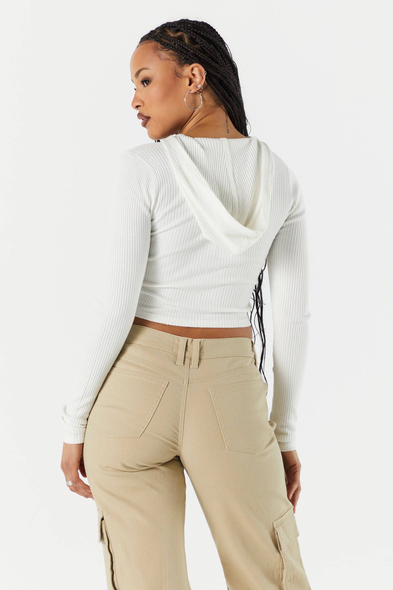 Ribbed Zip-Up Cropped Hoodie sold by Urban Planet product image thumbnail 6