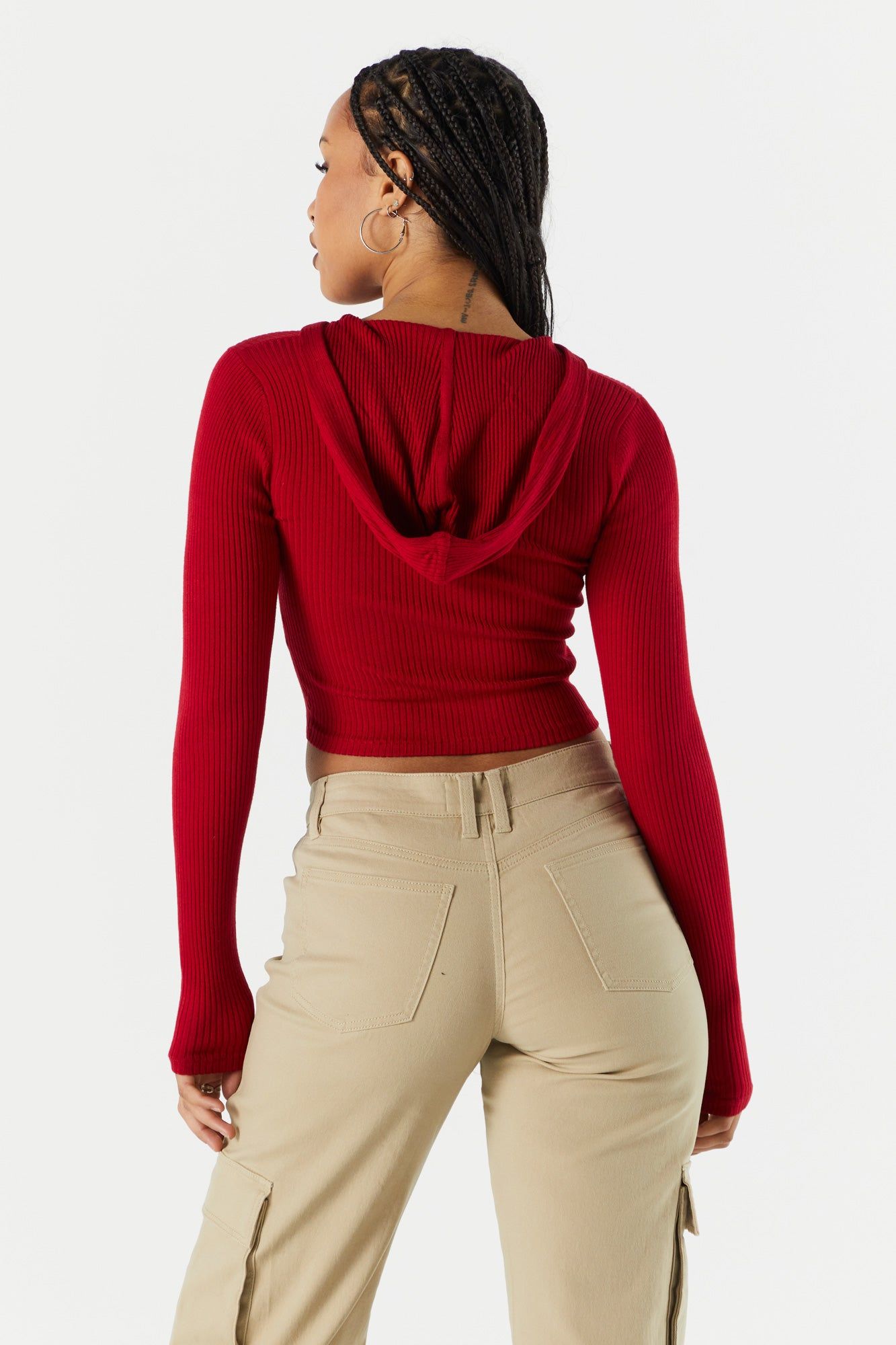 Ribbed Zip-Up Cropped Hoodie sold by Urban Planet product image thumbnail 9