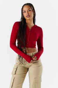 Ribbed Zip-Up Cropped Hoodie sold by Urban Planet