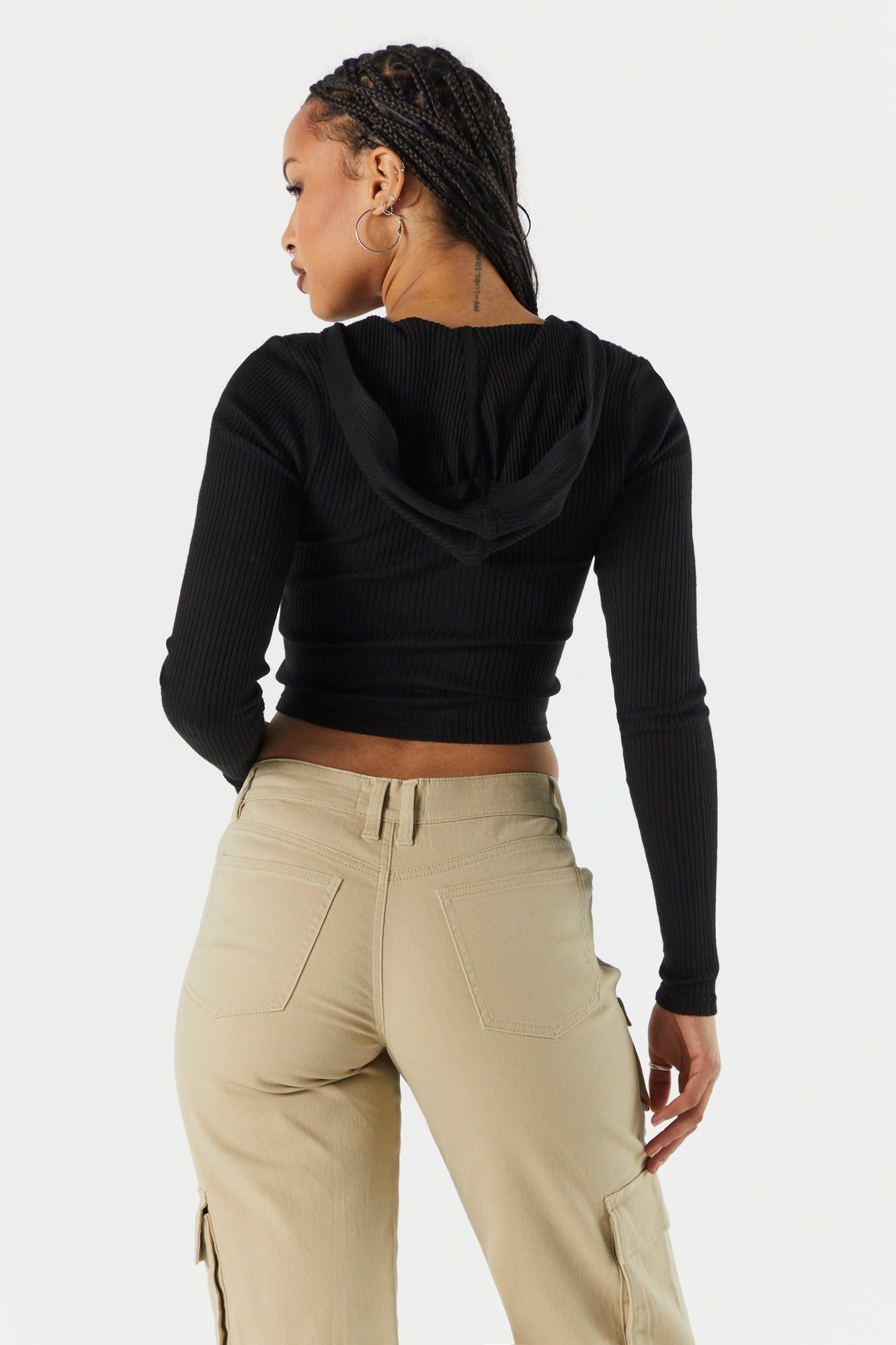 Ribbed Zip-Up Cropped Hoodie sold by Urban Planet product image thumbnail 3
