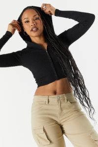 Ribbed Zip-Up Cropped Hoodie sold by Urban Planet
