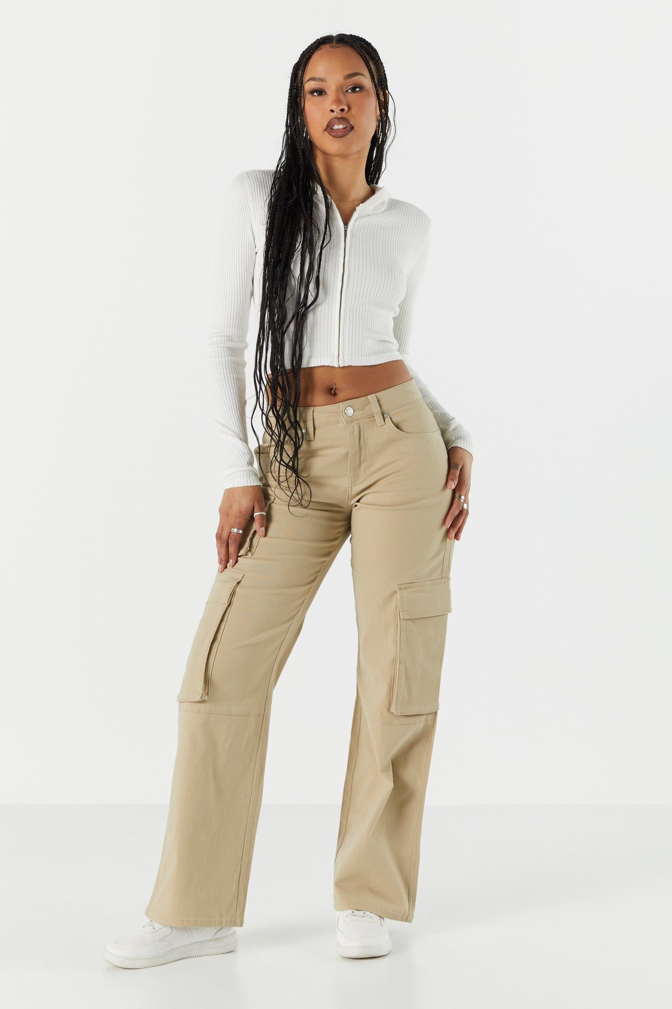 Ribbed Zip-Up Cropped Hoodie sold by Urban Planet product image thumbnail 7