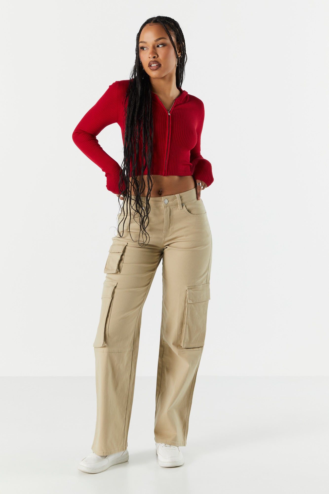 Ribbed Zip-Up Cropped Hoodie sold by Urban Planet product image thumbnail 10