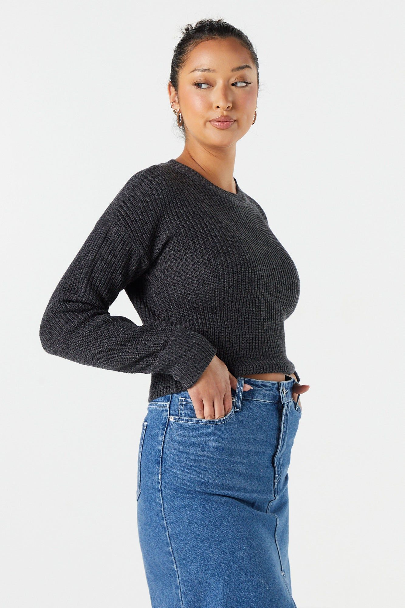 Long Sleeve Cropped Knit Sweater sold by Urban Planet product image thumbnail 7