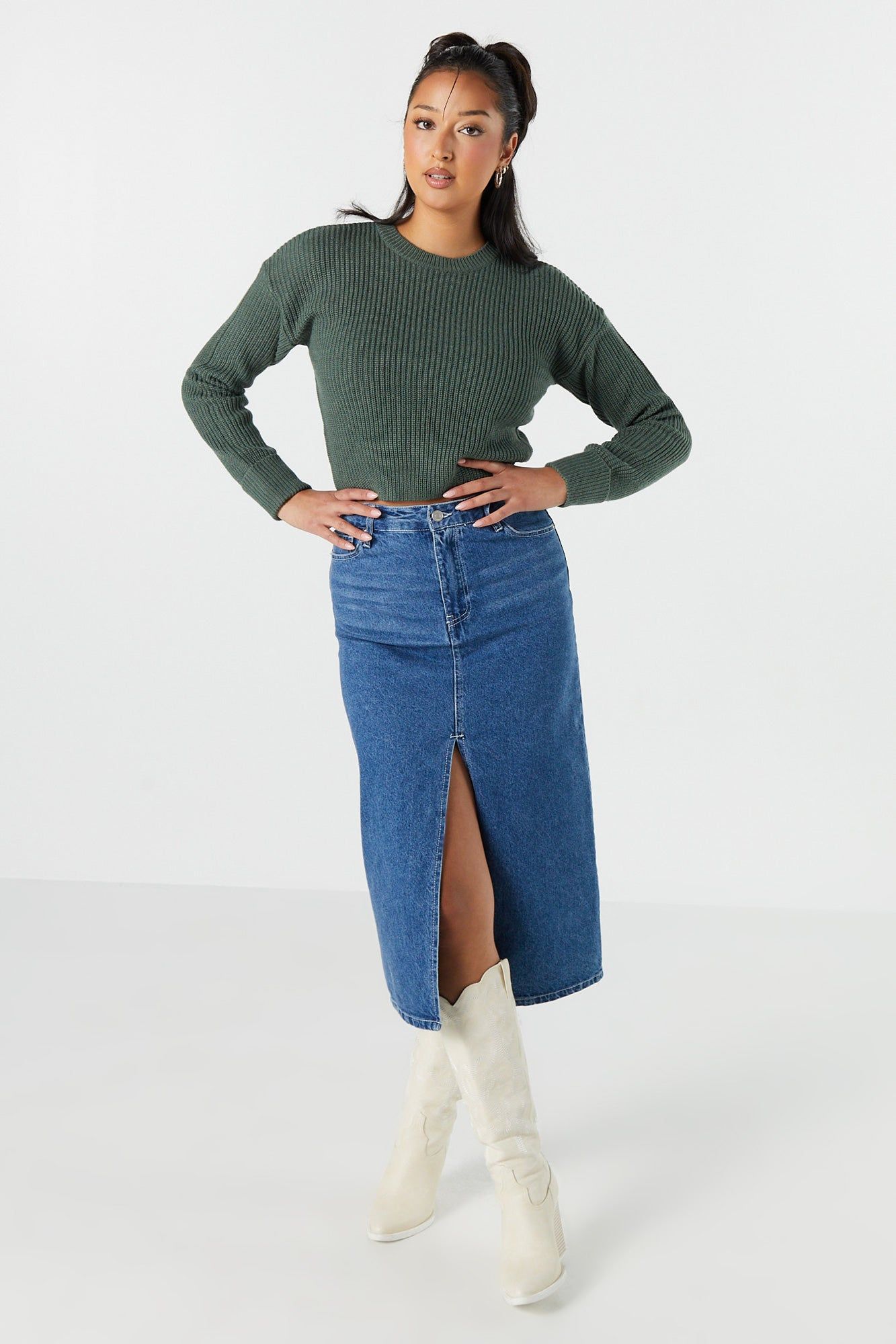 Long Sleeve Cropped Knit Sweater sold by Urban Planet product image thumbnail 21