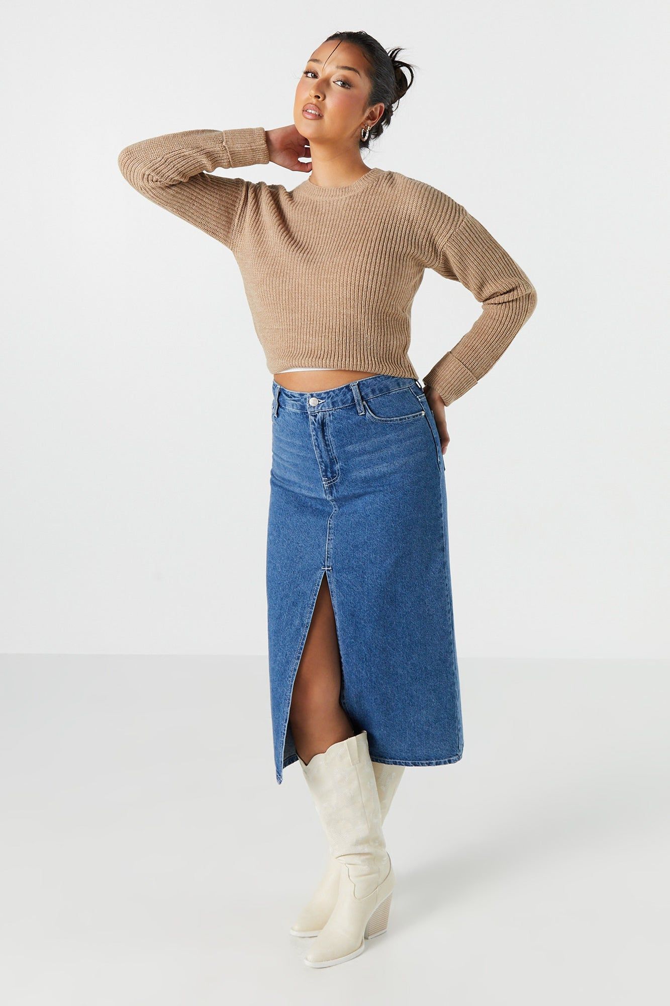 Long Sleeve Cropped Knit Sweater sold by Urban Planet product image thumbnail 3