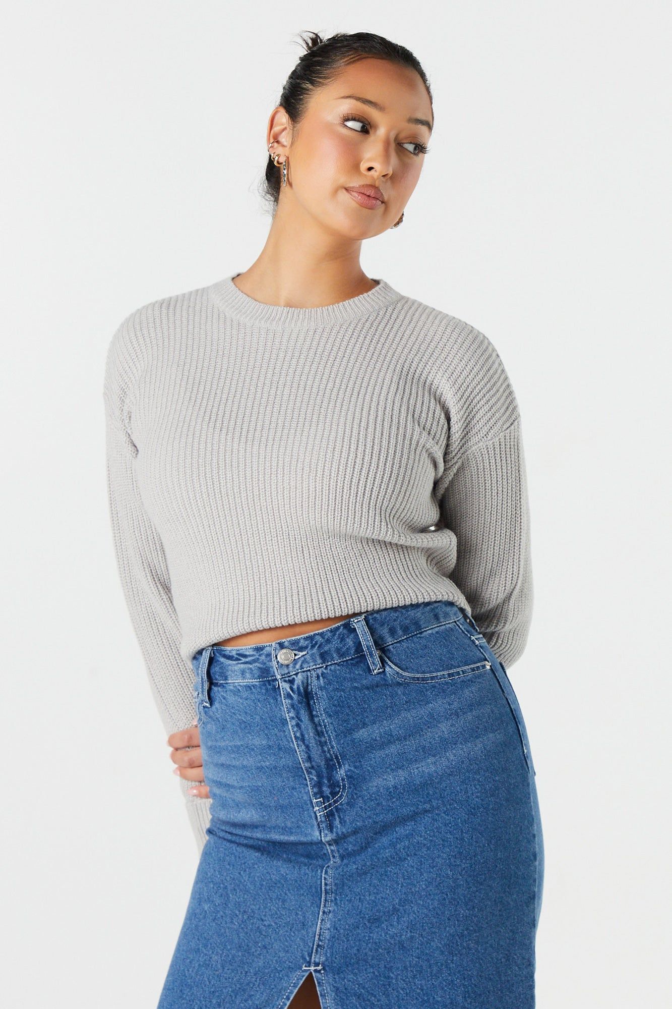 Long Sleeve Cropped Knit Sweater sold by Urban Planet product image thumbnail 10