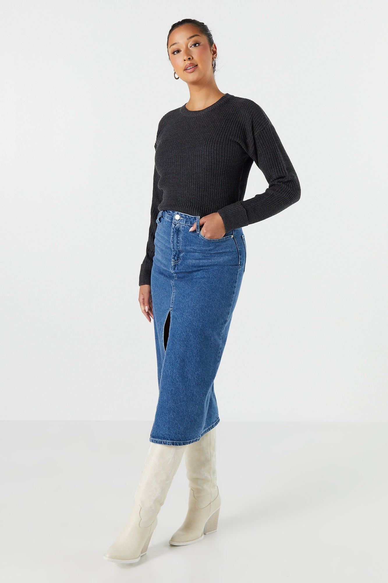 Long Sleeve Cropped Knit Sweater sold by Urban Planet product image thumbnail 9