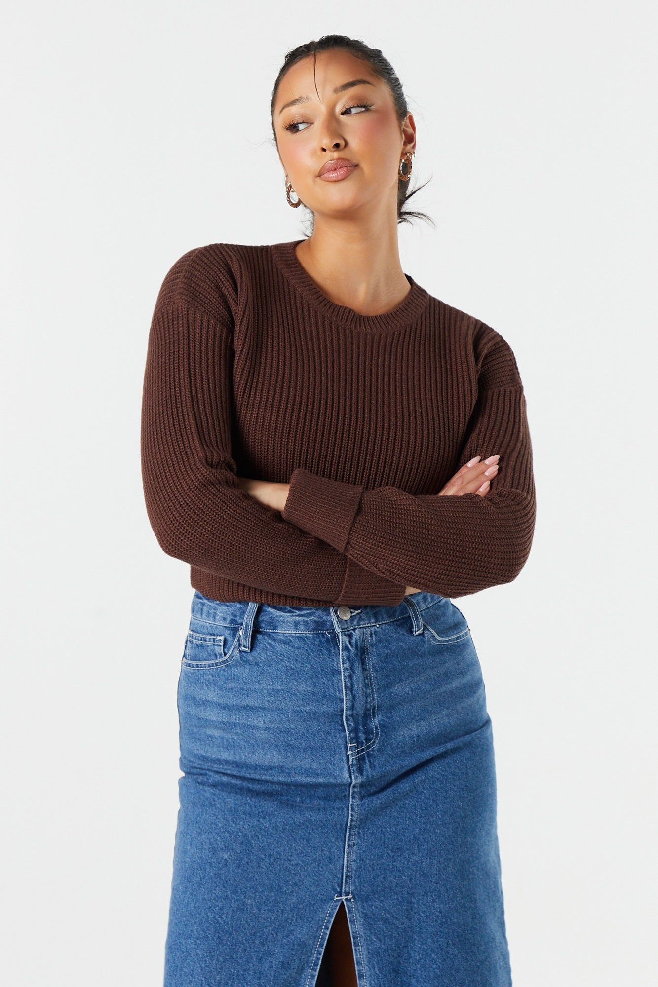 Long Sleeve Cropped Knit Sweater sold by Urban Planet product image thumbnail 16