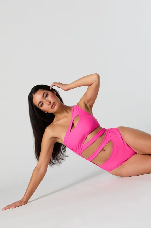Fuchsia Cut Out One Piece Swimsuit sold by Urban Planet