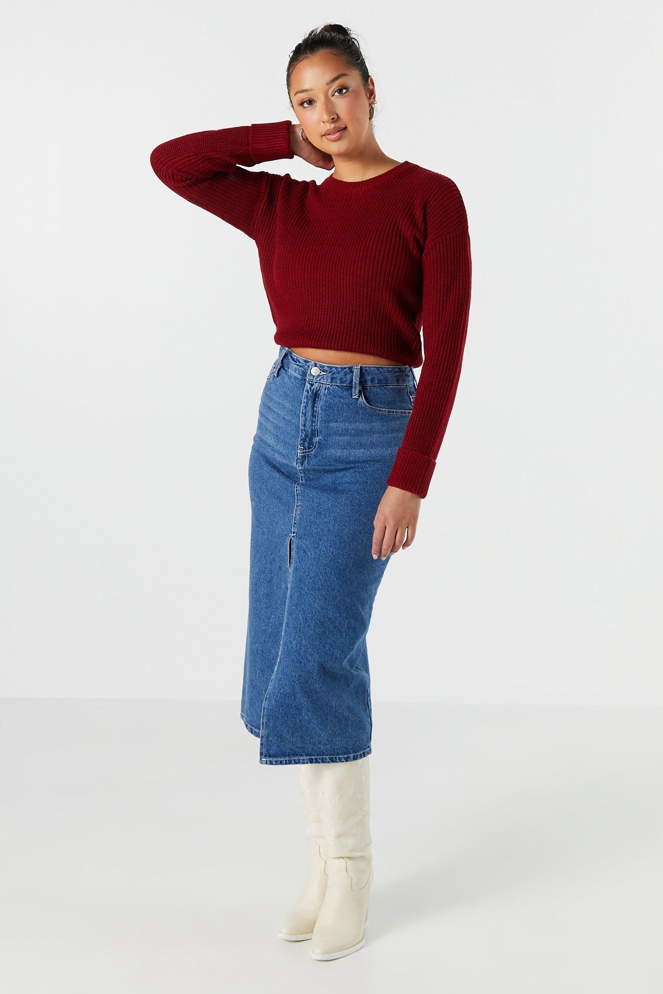 Long Sleeve Cropped Knit Sweater sold by Urban Planet product image thumbnail 30
