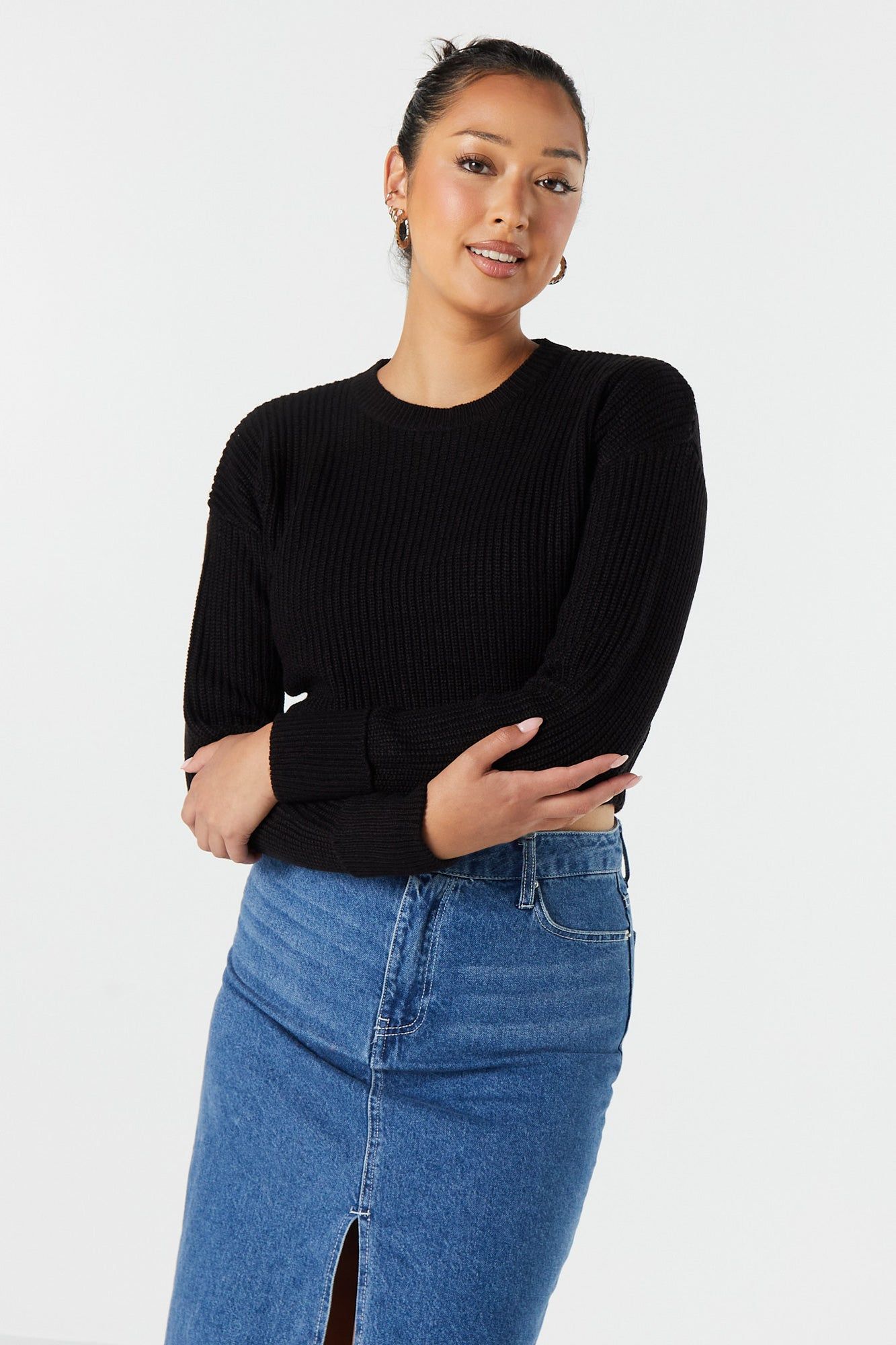 Long Sleeve Cropped Knit Sweater sold by Urban Planet product image thumbnail 4