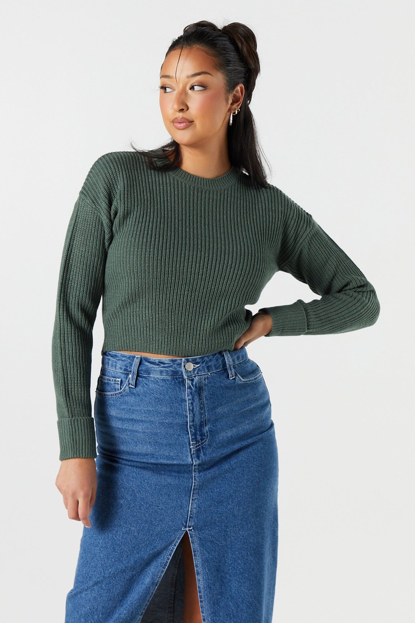 Long Sleeve Cropped Knit Sweater sold by Urban Planet product image thumbnail 19