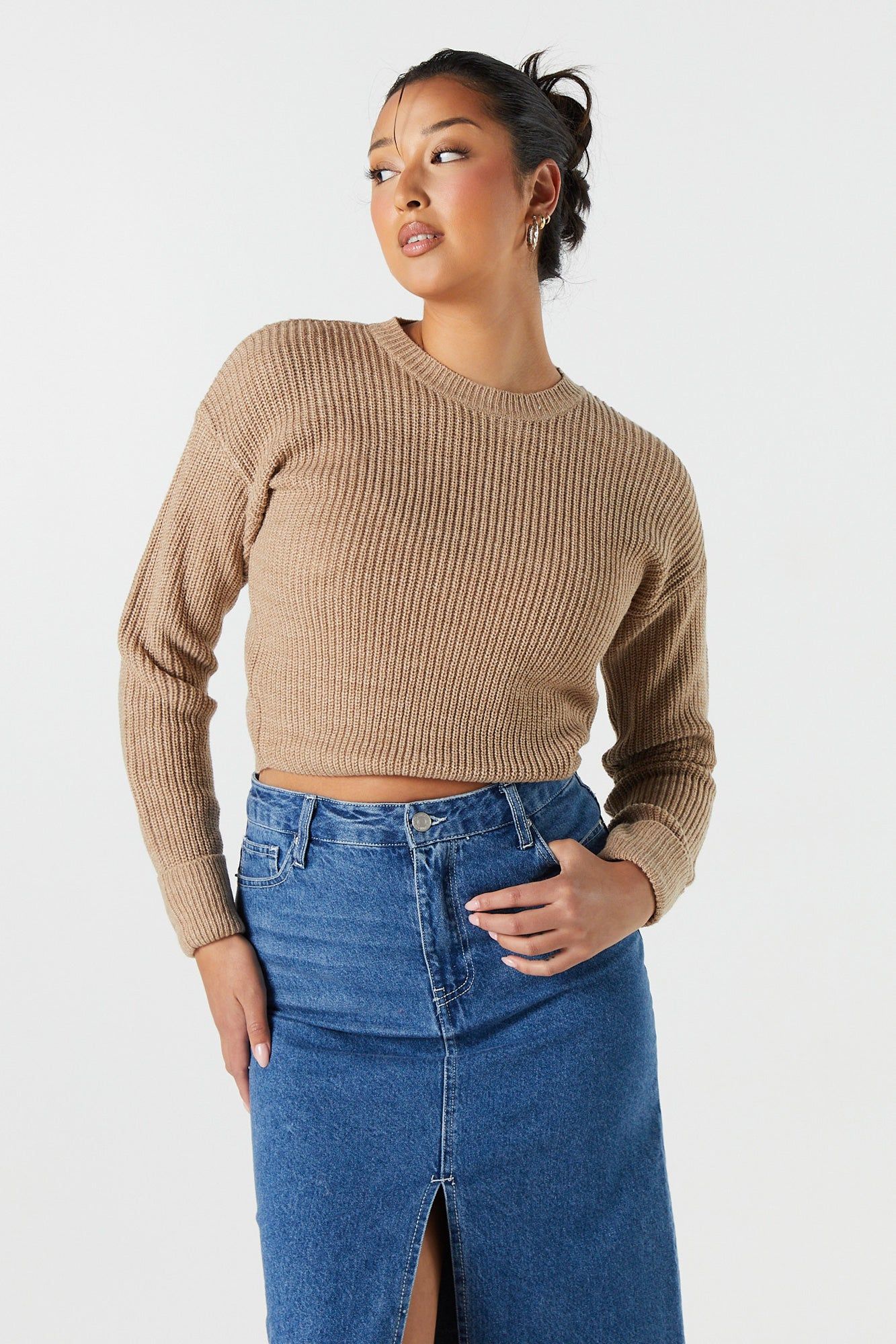 Long Sleeve Cropped Knit Sweater sold by Urban Planet