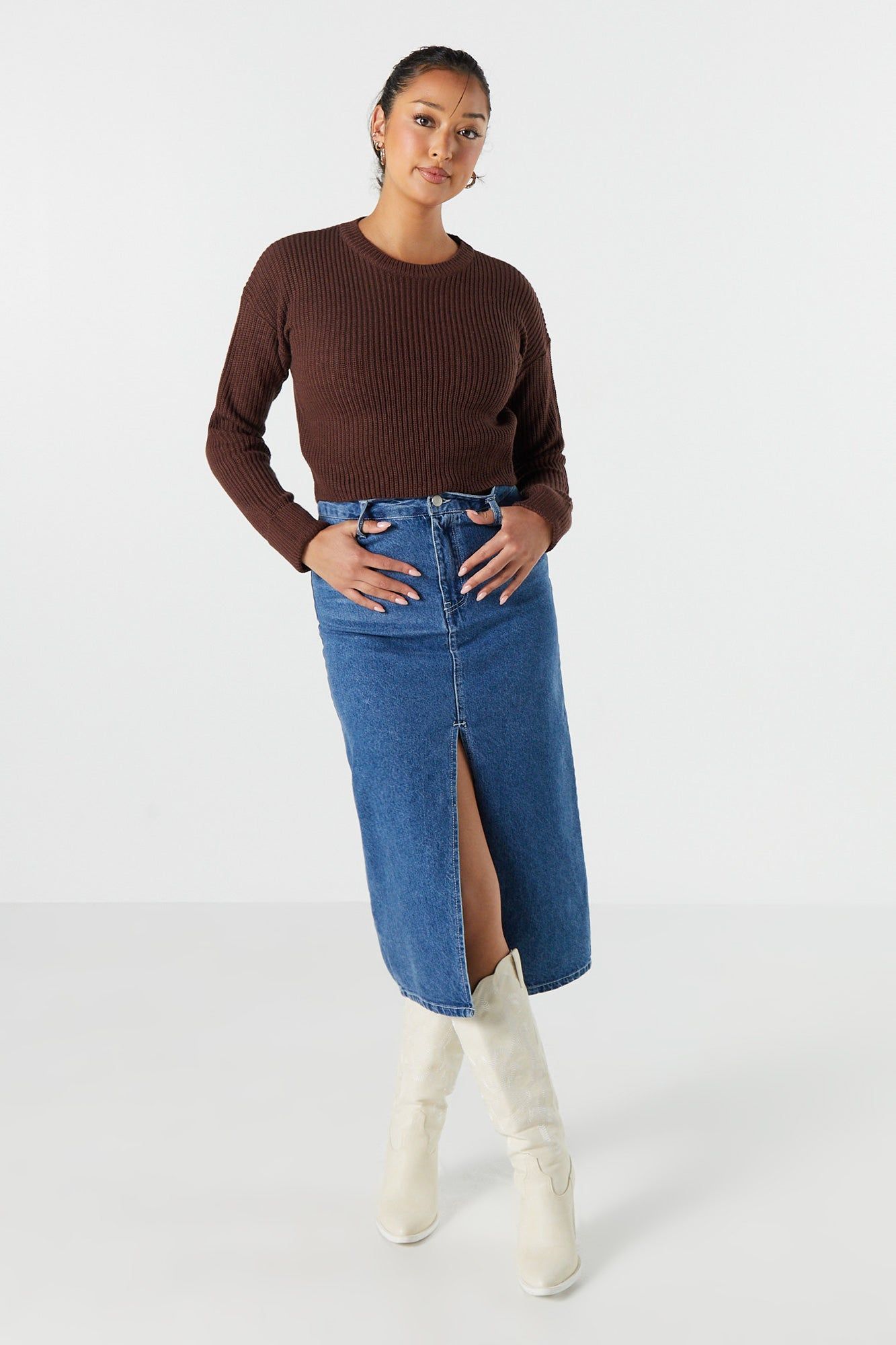 Long Sleeve Cropped Knit Sweater sold by Urban Planet product image thumbnail 18