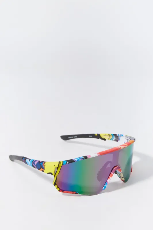 Printed Soft Touch Shield Sunglasses sold by Urban Planet