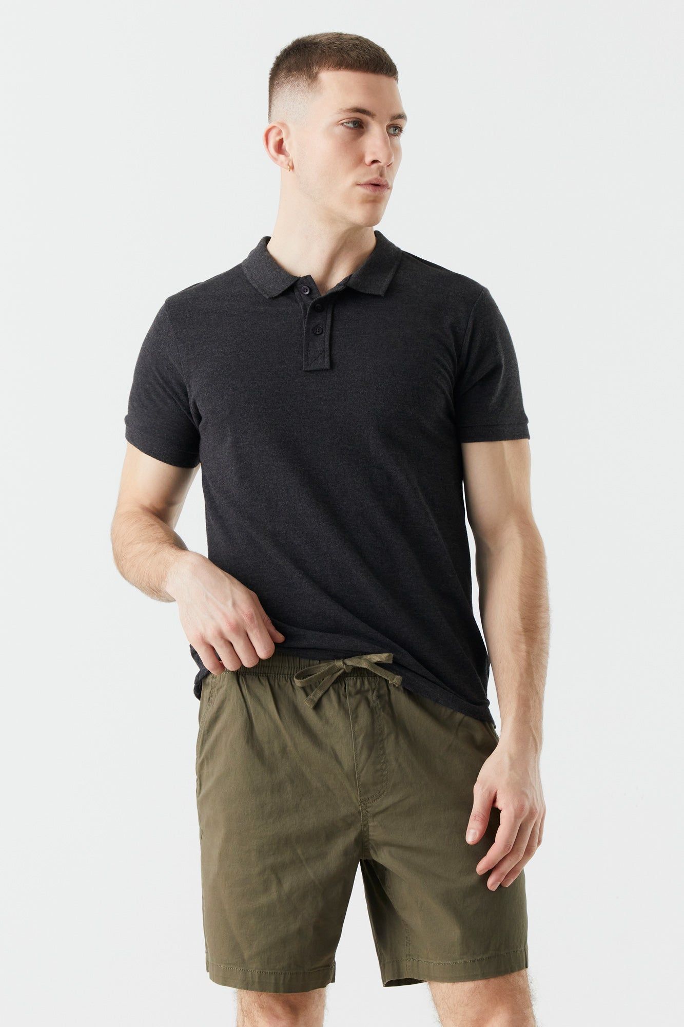 Green Solid Elastic Waist Short sold by Urban Planet