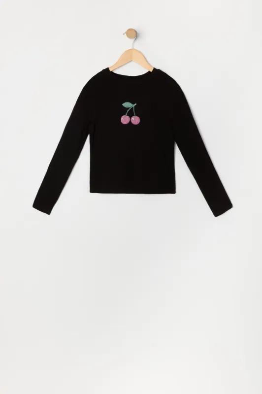 Girls Rhinestone Cherry Long Sleeve Top sold by Urban Planet