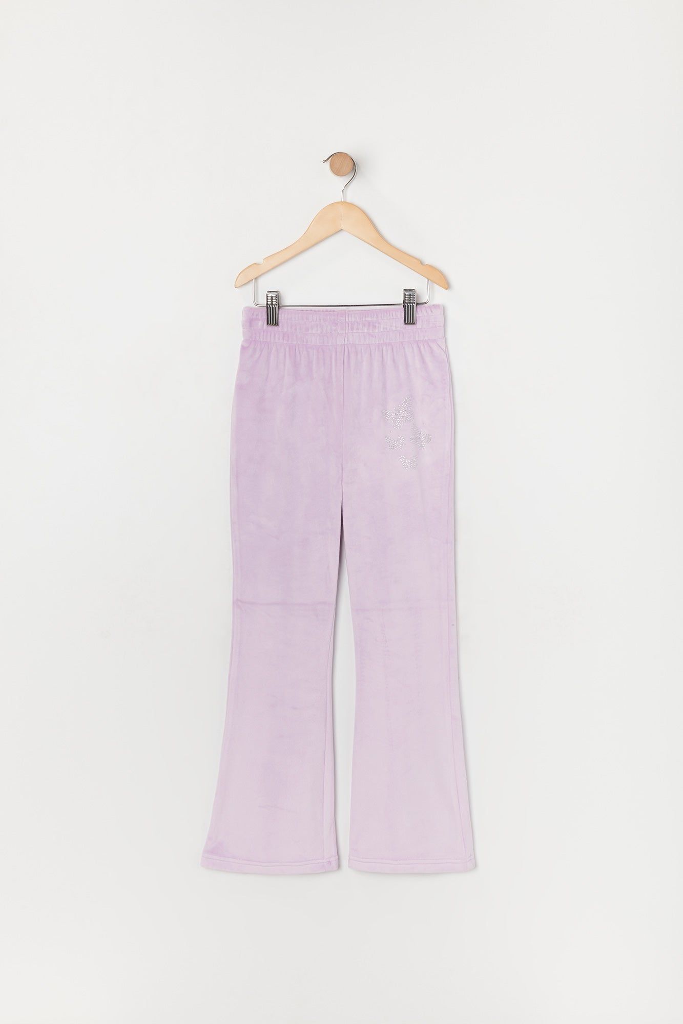 Girls Rhinestone Butterfly Velour Flare Pant sold by Urban Planet
