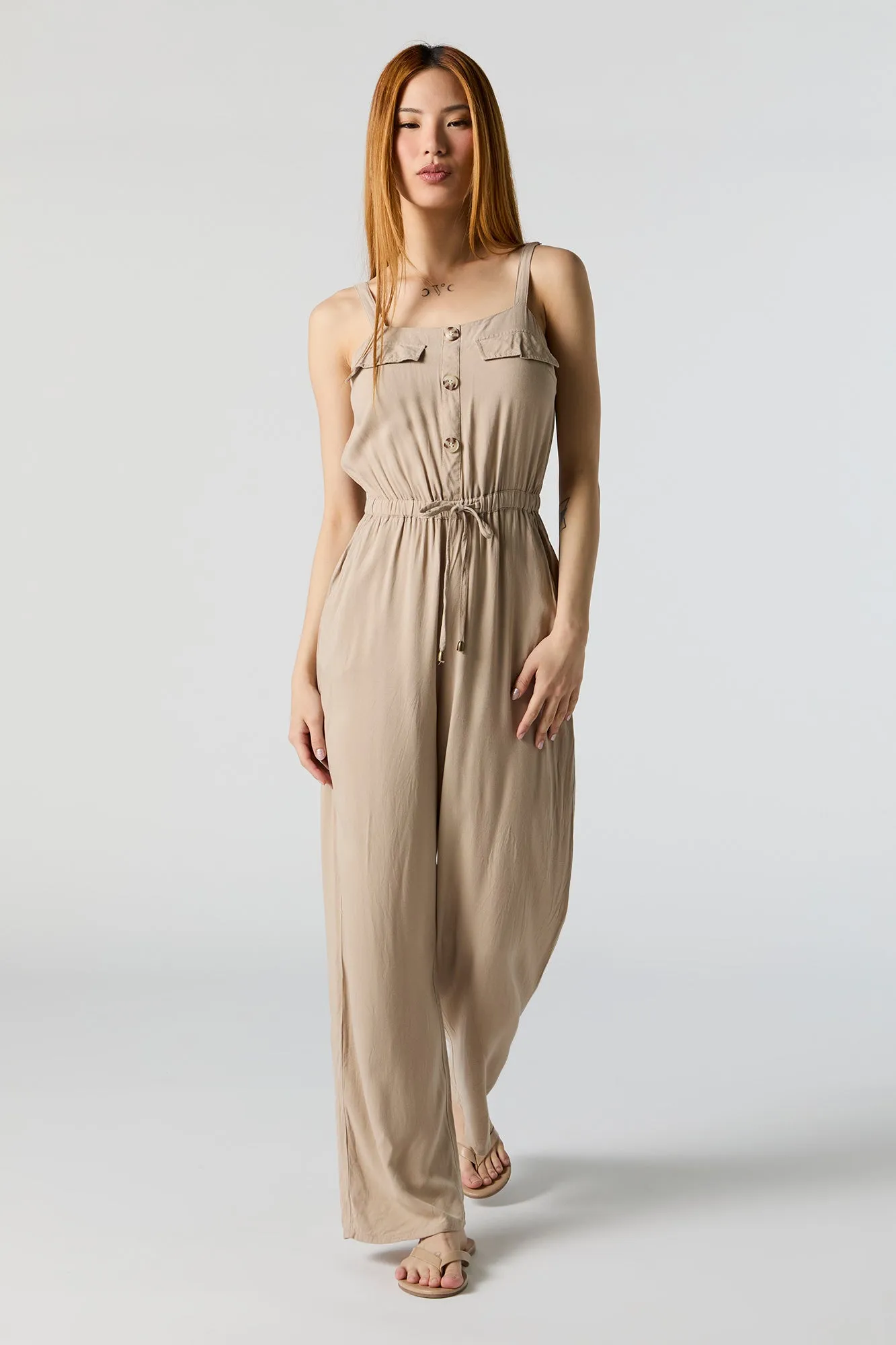 Button Front Sleeveless Jumpsuit sold by Urban Planet product image thumbnail 4