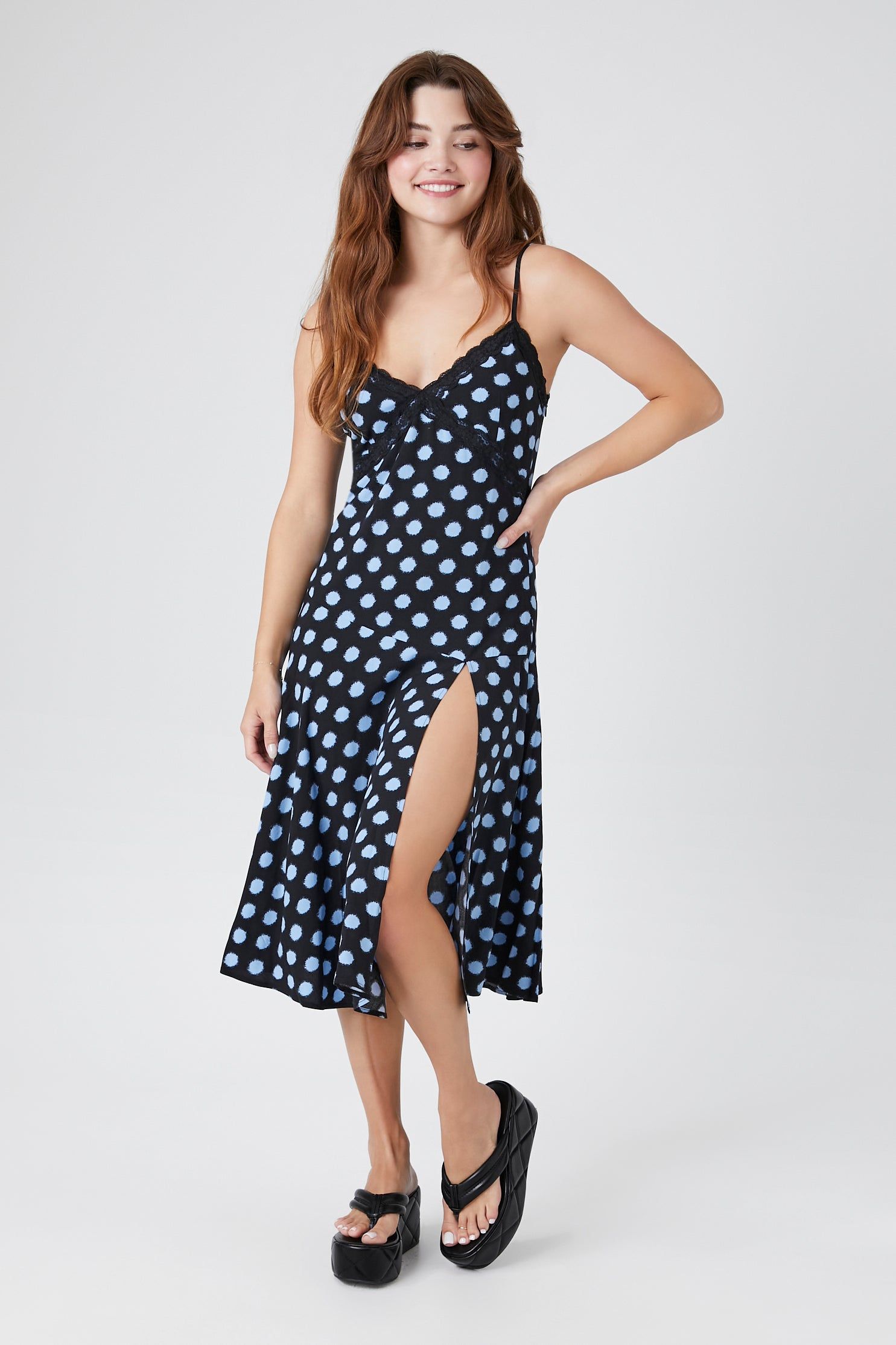 Polka Dot Lace Trim Midi Dress sold by Urban Planet