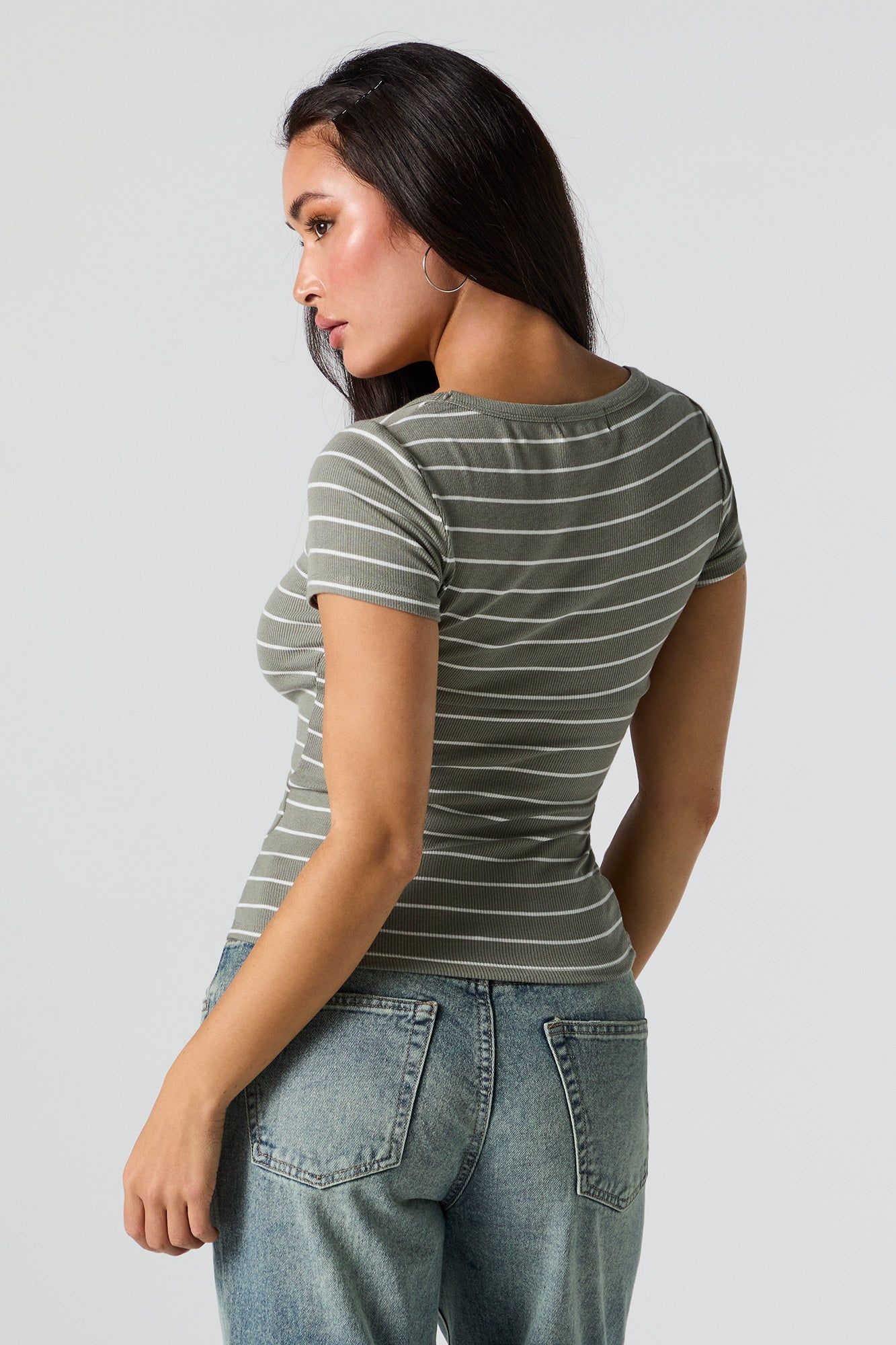 T-shirt côtelé vert à encolure ronde sold by Urban Planet product image thumbnail 2