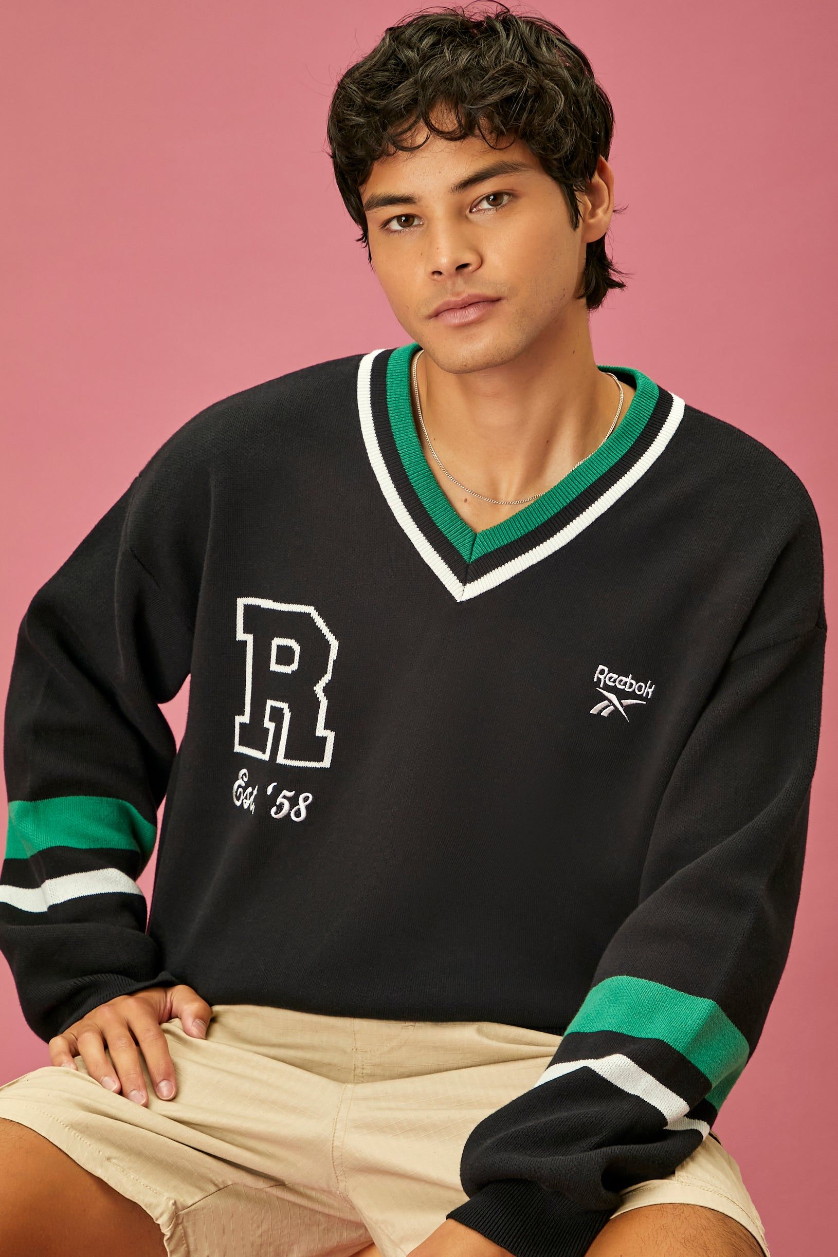 Unisex Reebok Varsity Striped Sweater sold by Urban Planet