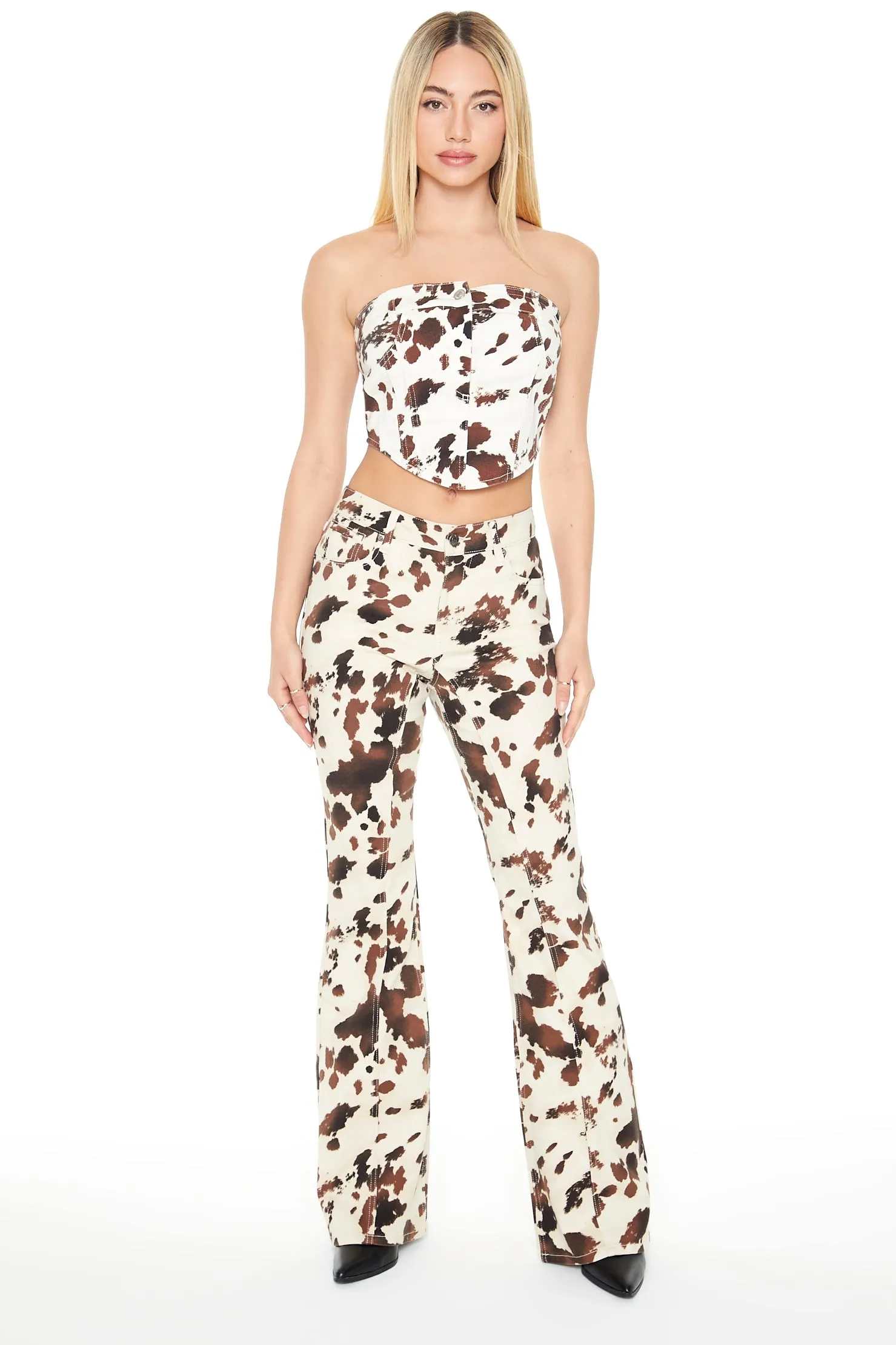 Cow Print Flare Jean sold by Urban Planet