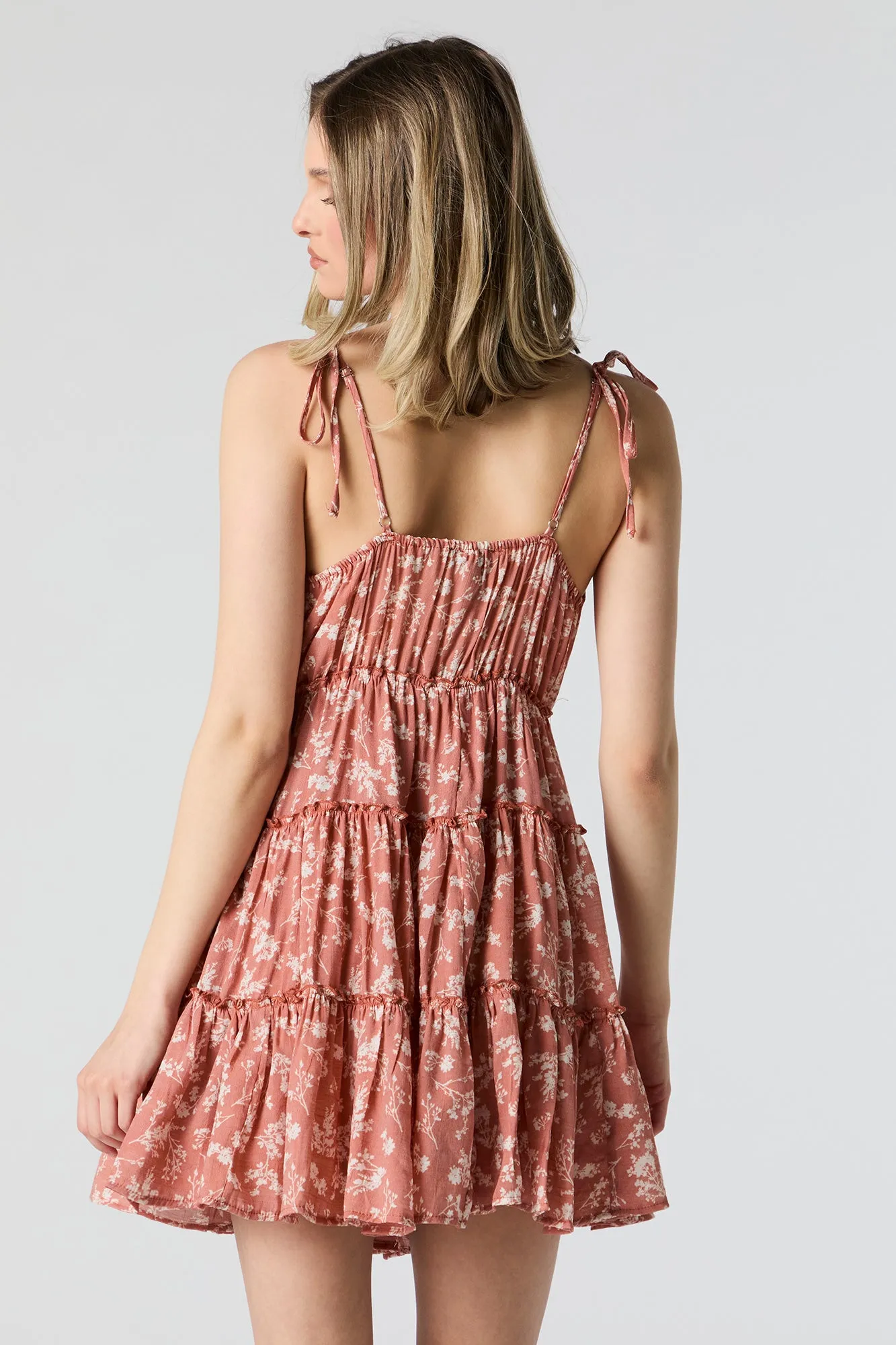 Floral Tiered Tie Strap Mini Dress sold by Urban Planet product image thumbnail 3