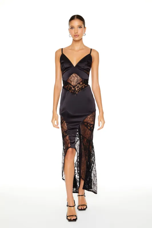 Satin and Lace High Low Maxi Dress sold by Urban Planet