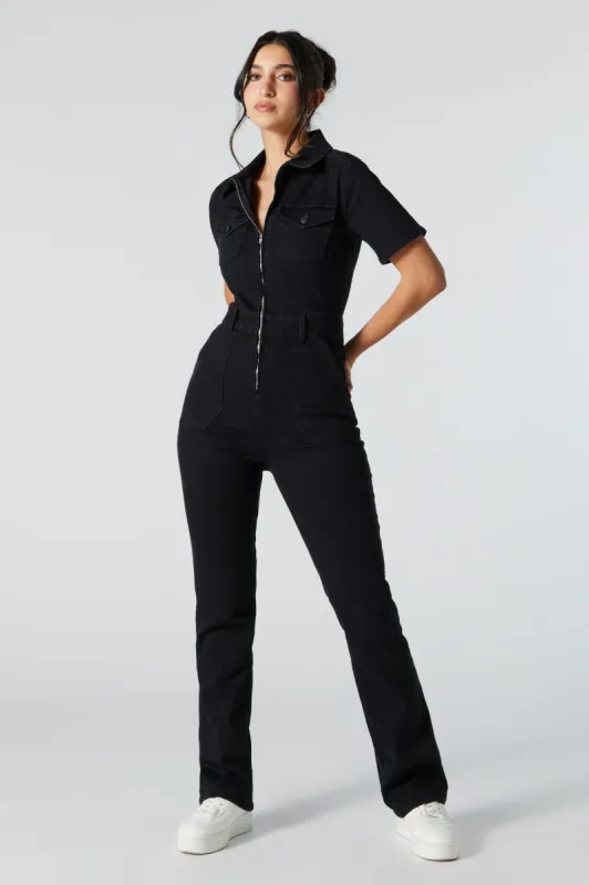 Black Wash Denim Zip-Up Jumpsuit made by Stitches