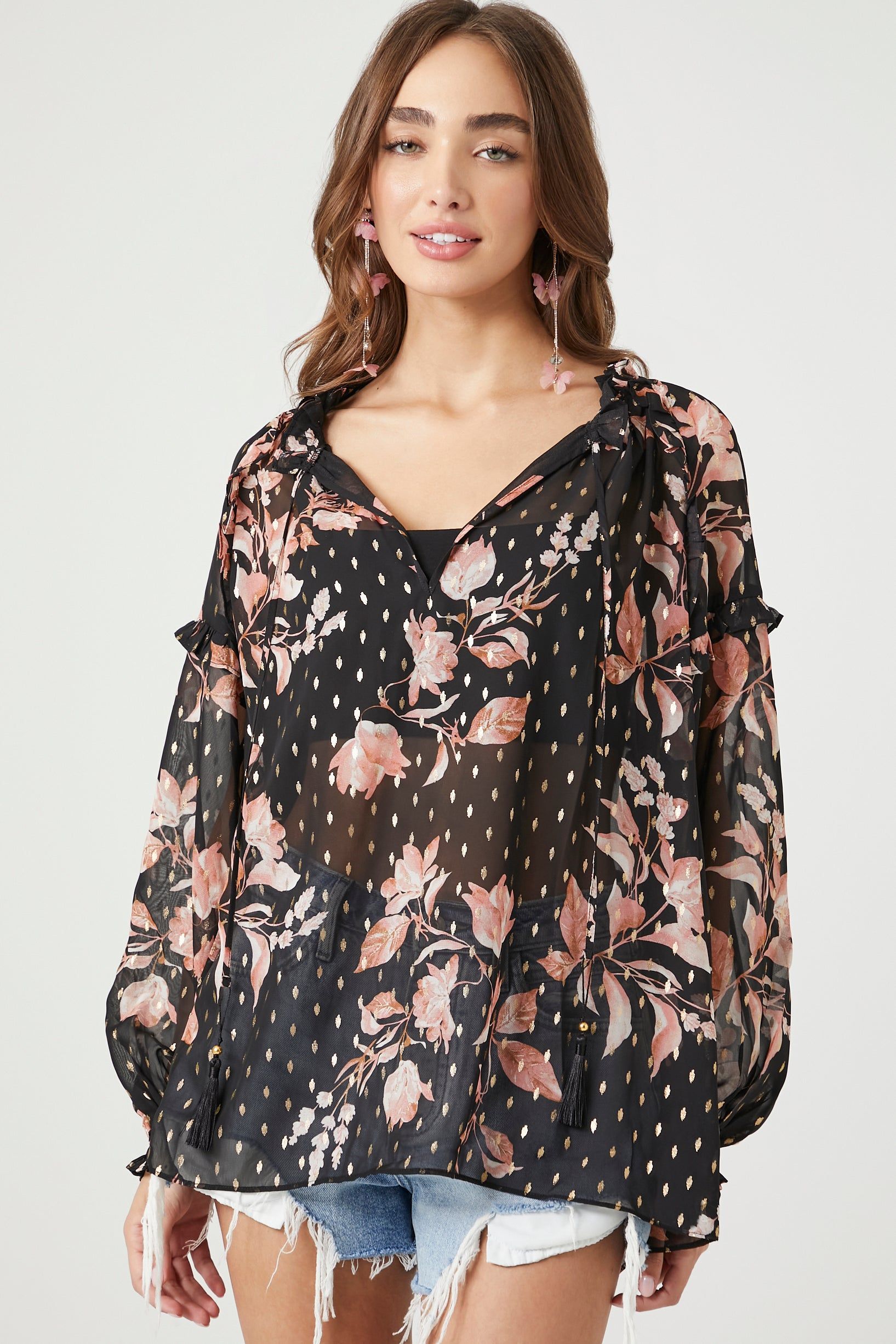 Chiffon Floral Long Sleeve Top sold by Urban Planet