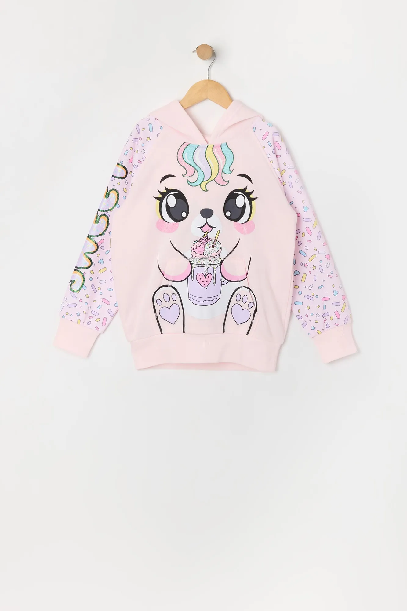 Haut à capuchon avec imprimé Lapin-licorne et lair frappé pour fille sold by Urban Planet product image thumbnail 2