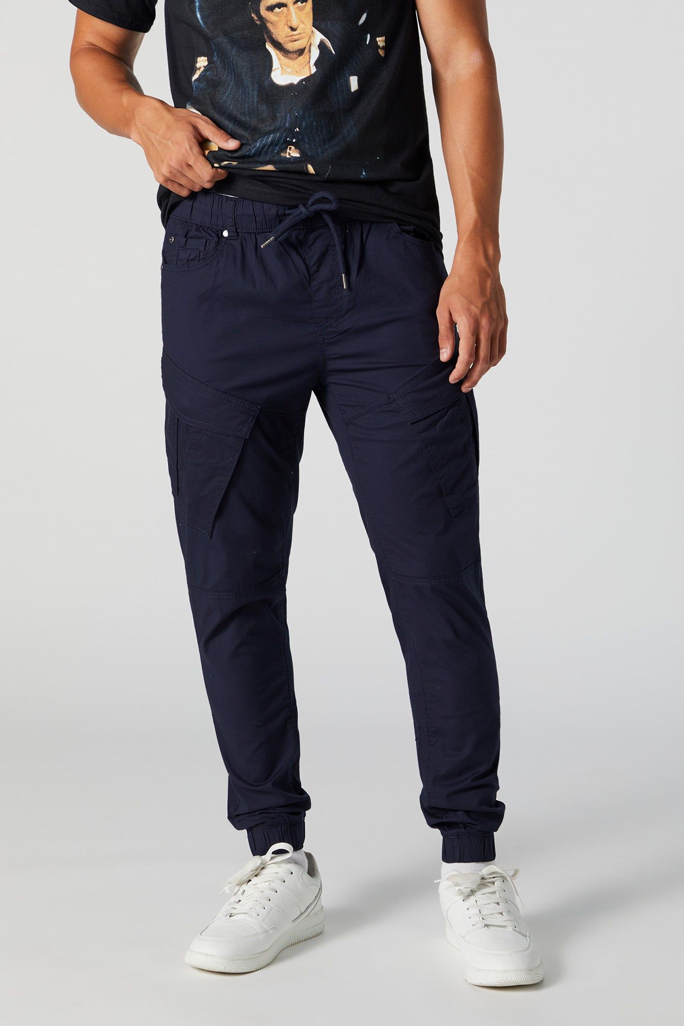 Navy Stretch Poplin Jogger sold by Urban Planet