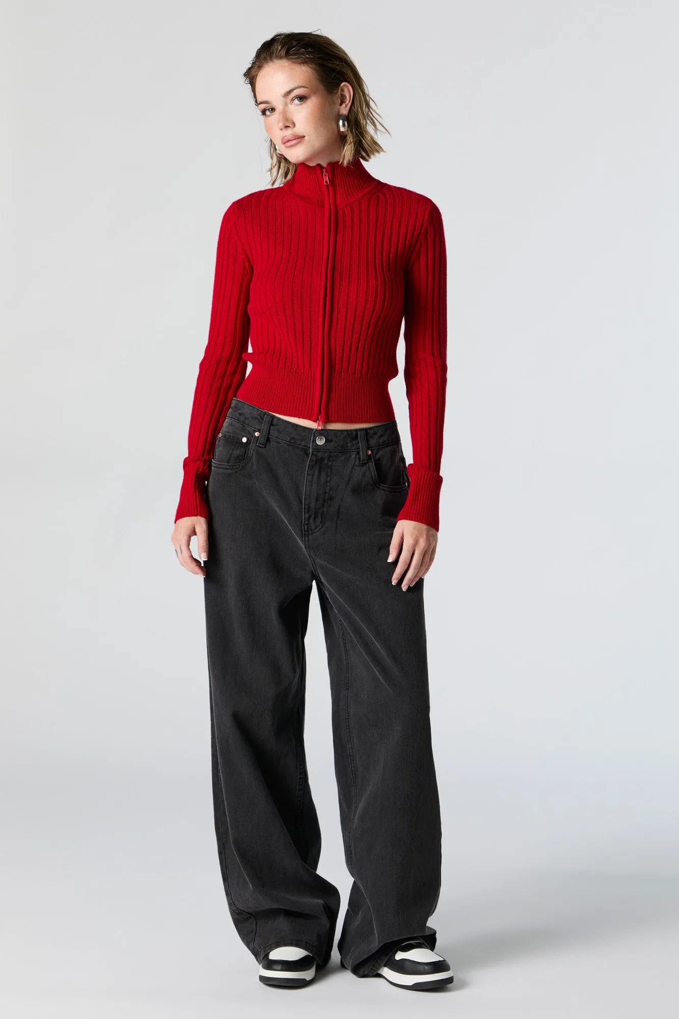 Ribbed Knit Zip-Up Sweater sold by Urban Planet product image thumbnail 3